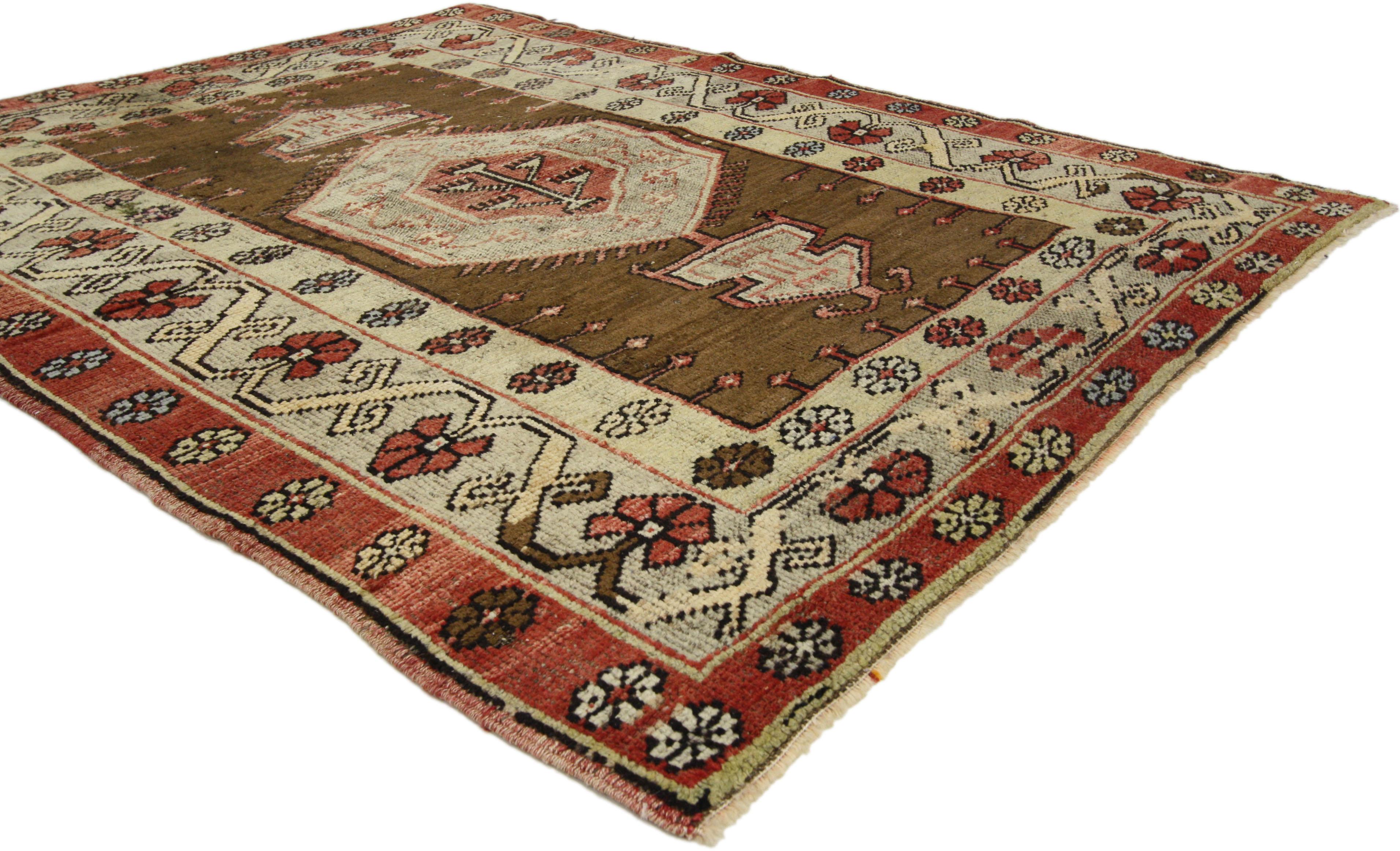 Hand-Knotted Vintage Turkish Oushak Accent Rug, Entry or Foyer Rug For Sale