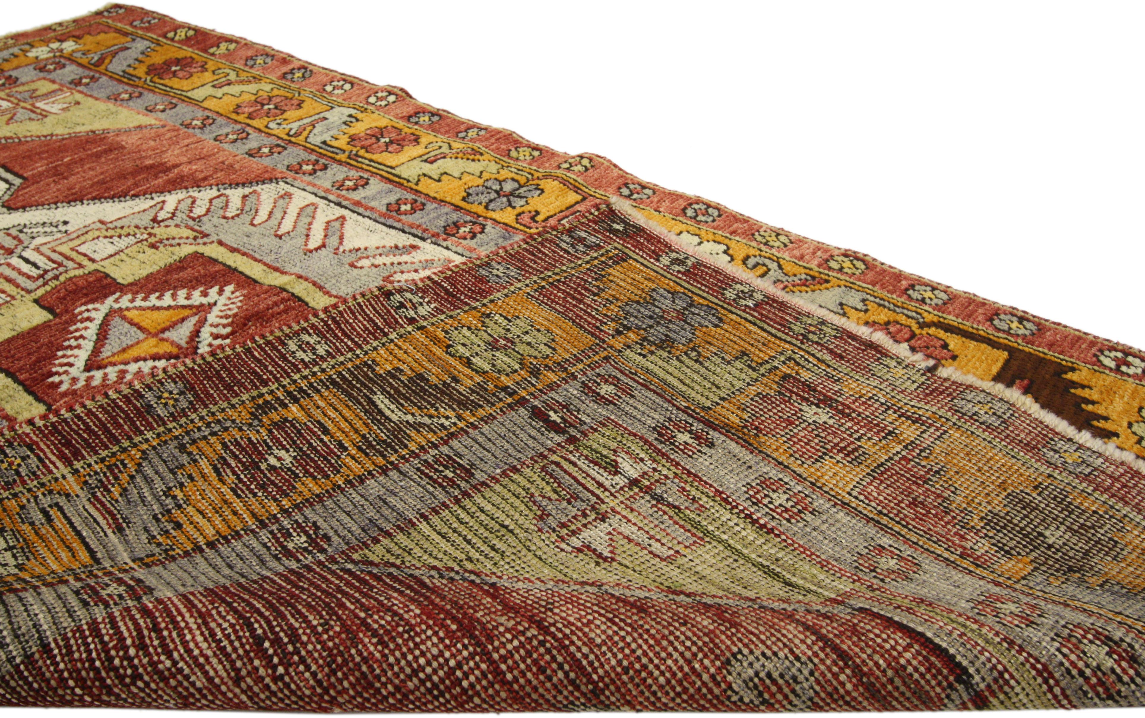 Alfombra de acento turca Oushak vintage, alfombra de entrada o recibidor Anudado a mano en venta