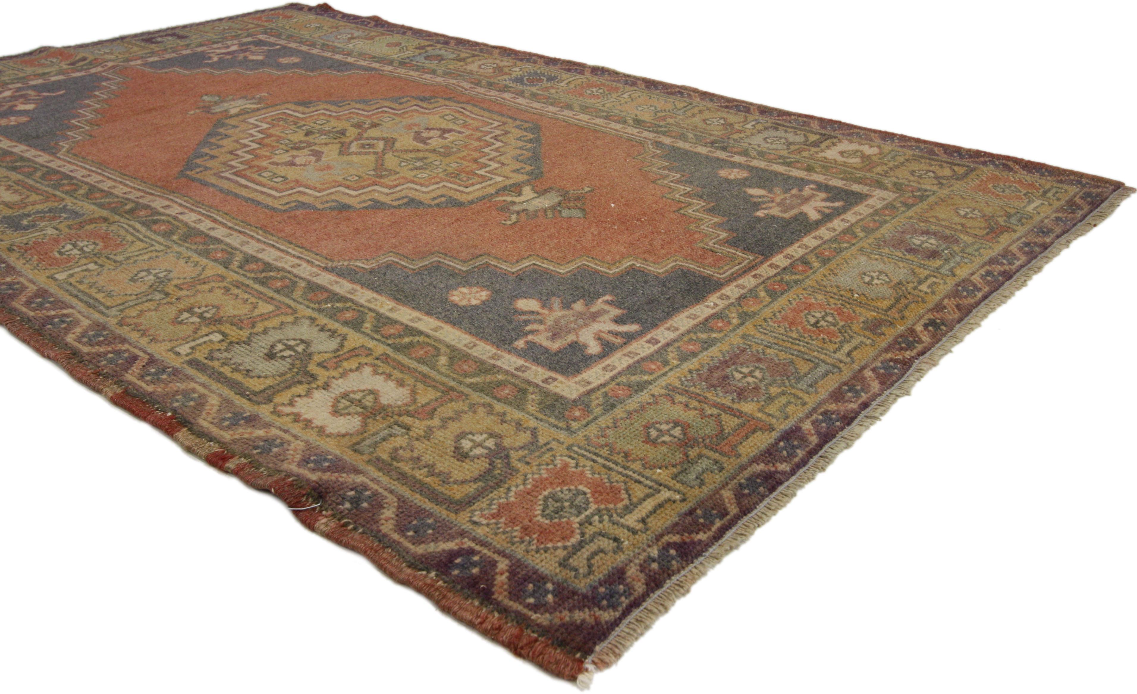 Hand-Knotted Vintage Turkish Oushak Accent Rug, Entry or Foyer Rug For Sale