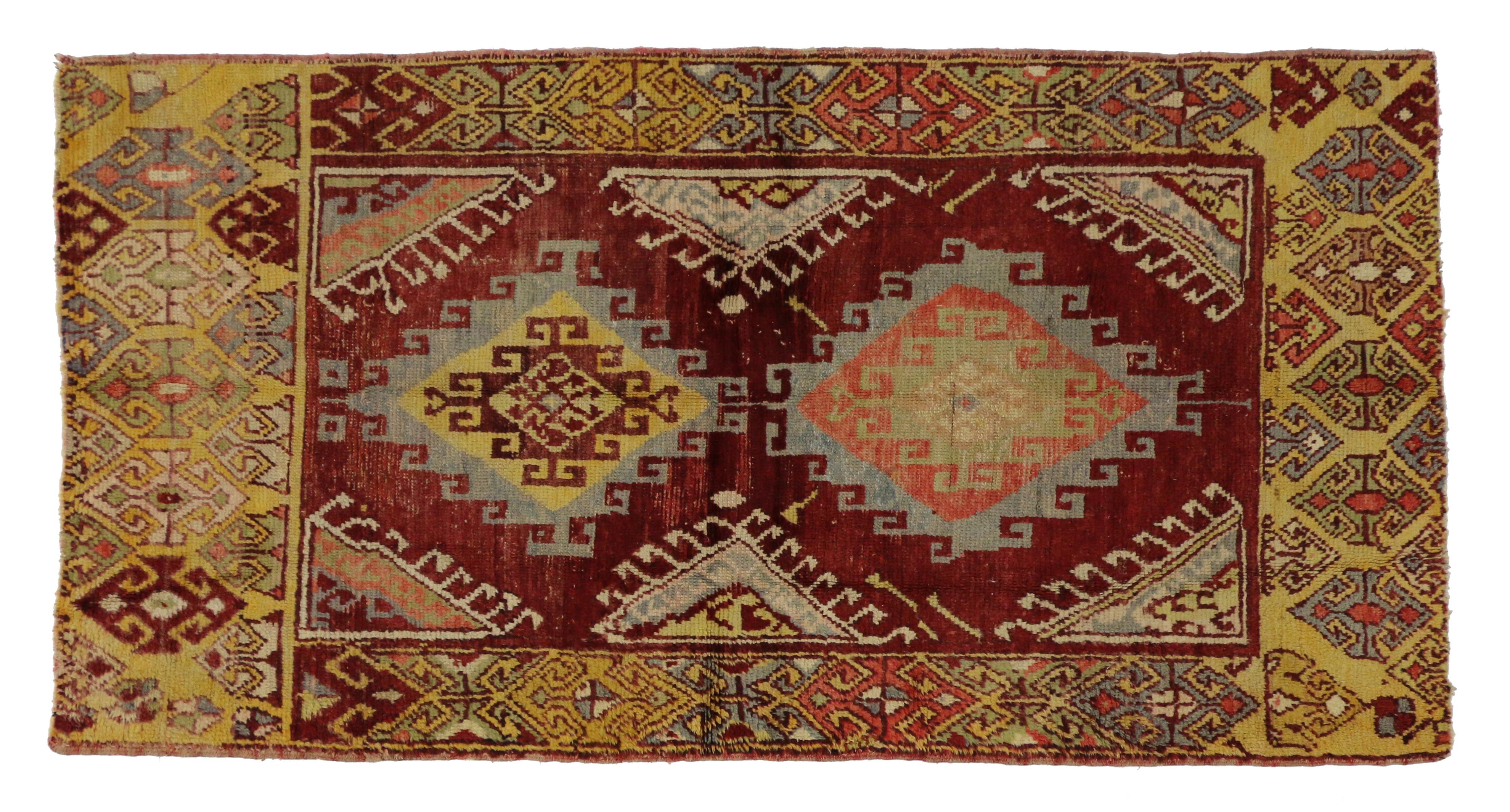 Alfombra de acento turca Oushak vintage, alfombra de entrada o recibidor Anudado a mano en venta