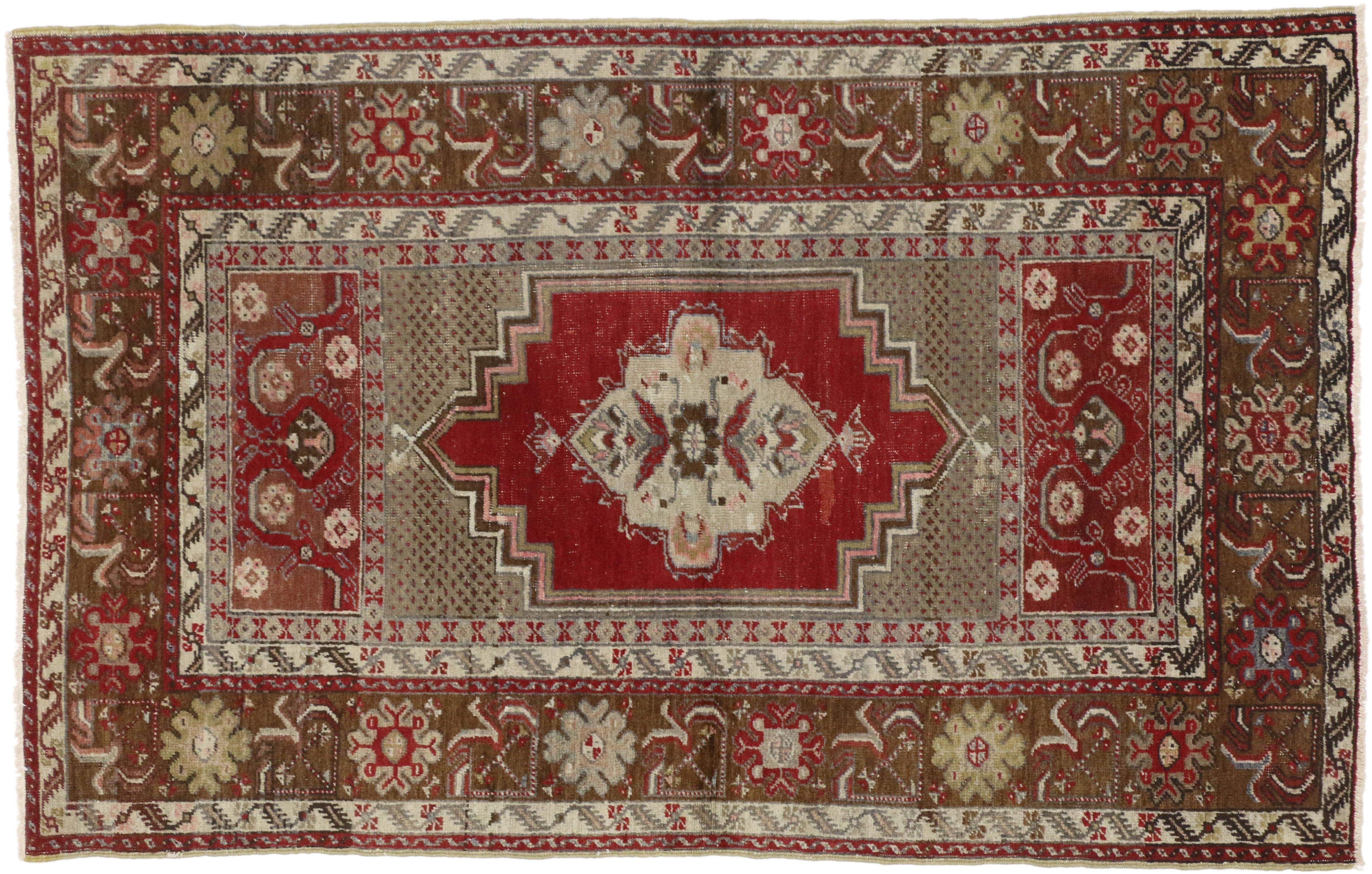 20th Century Vintage Turkish Oushak Accent Rug with Traditional Style For Sale
