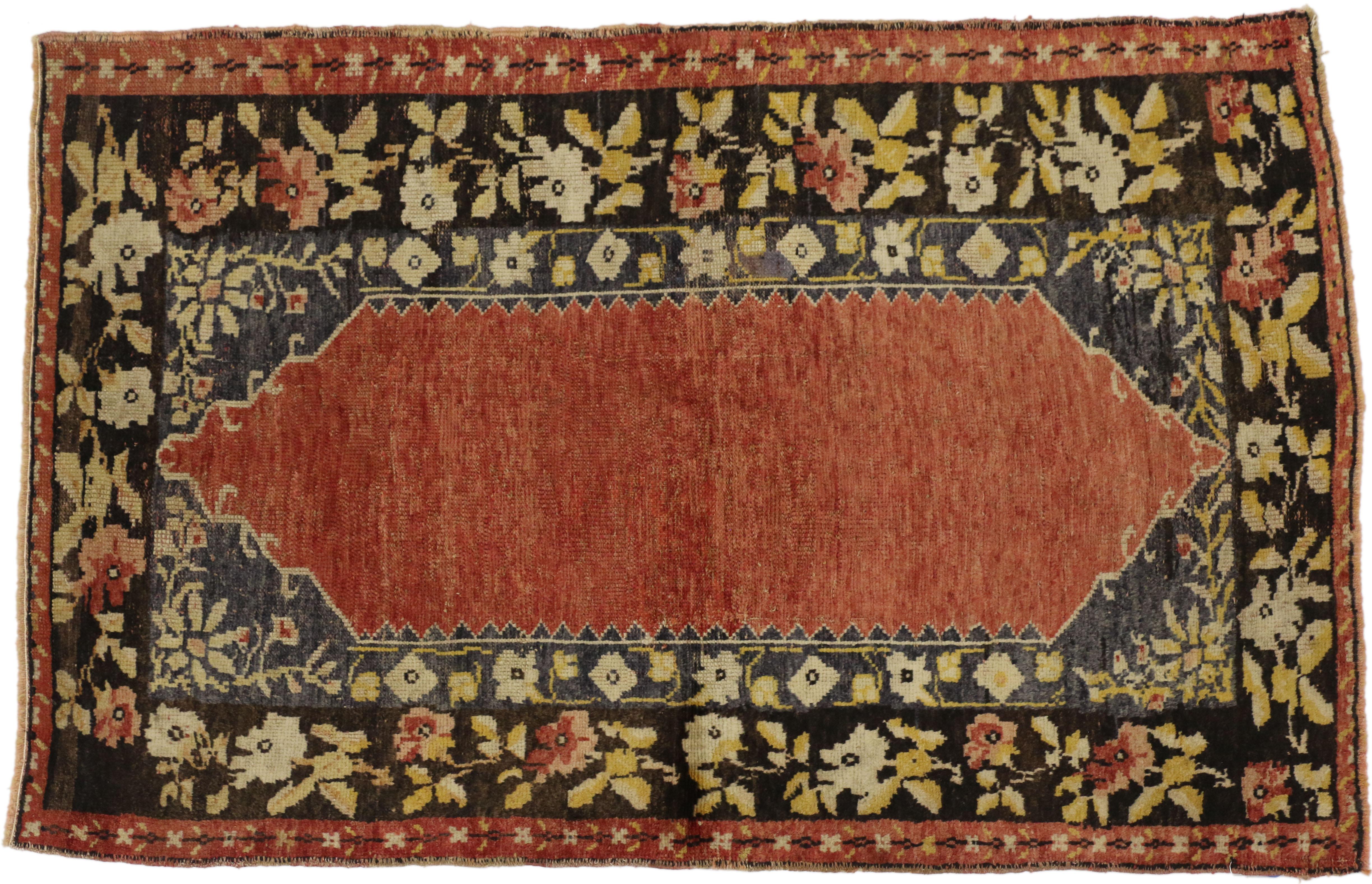 20th Century Vintage Turkish Oushak Accent Rug with Rustic Farmhouse Style For Sale