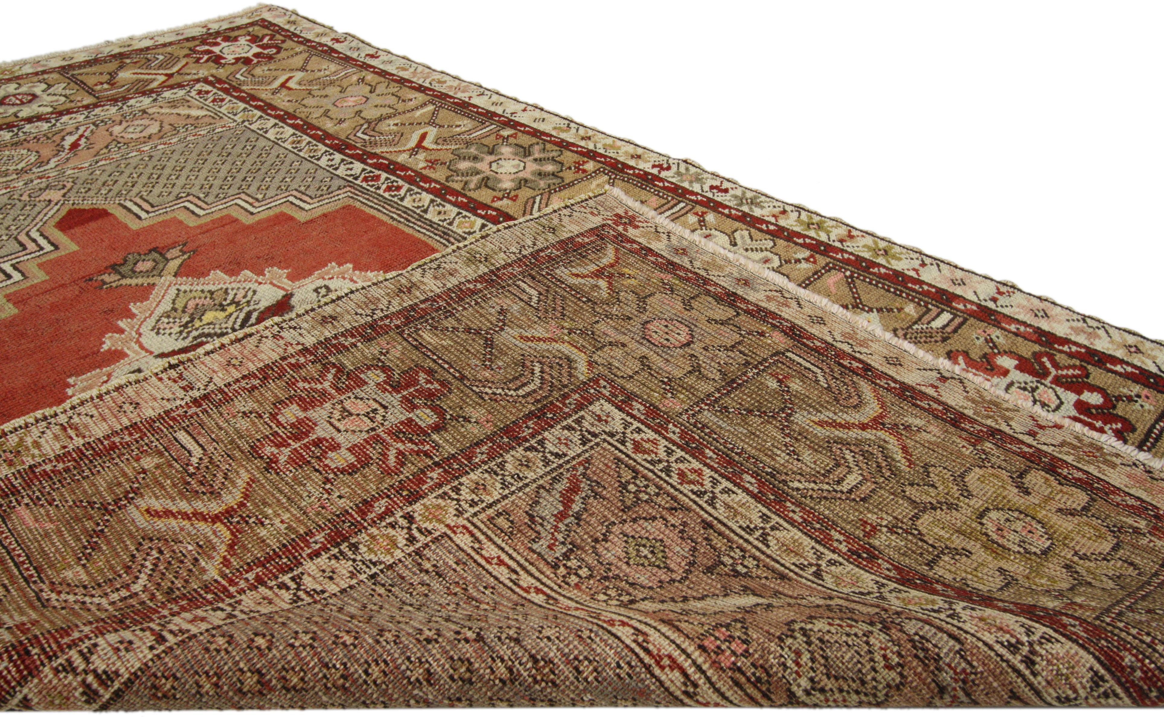 20th Century Vintage Turkish Oushak Accent Rug, Entry or Foyer Rug For Sale