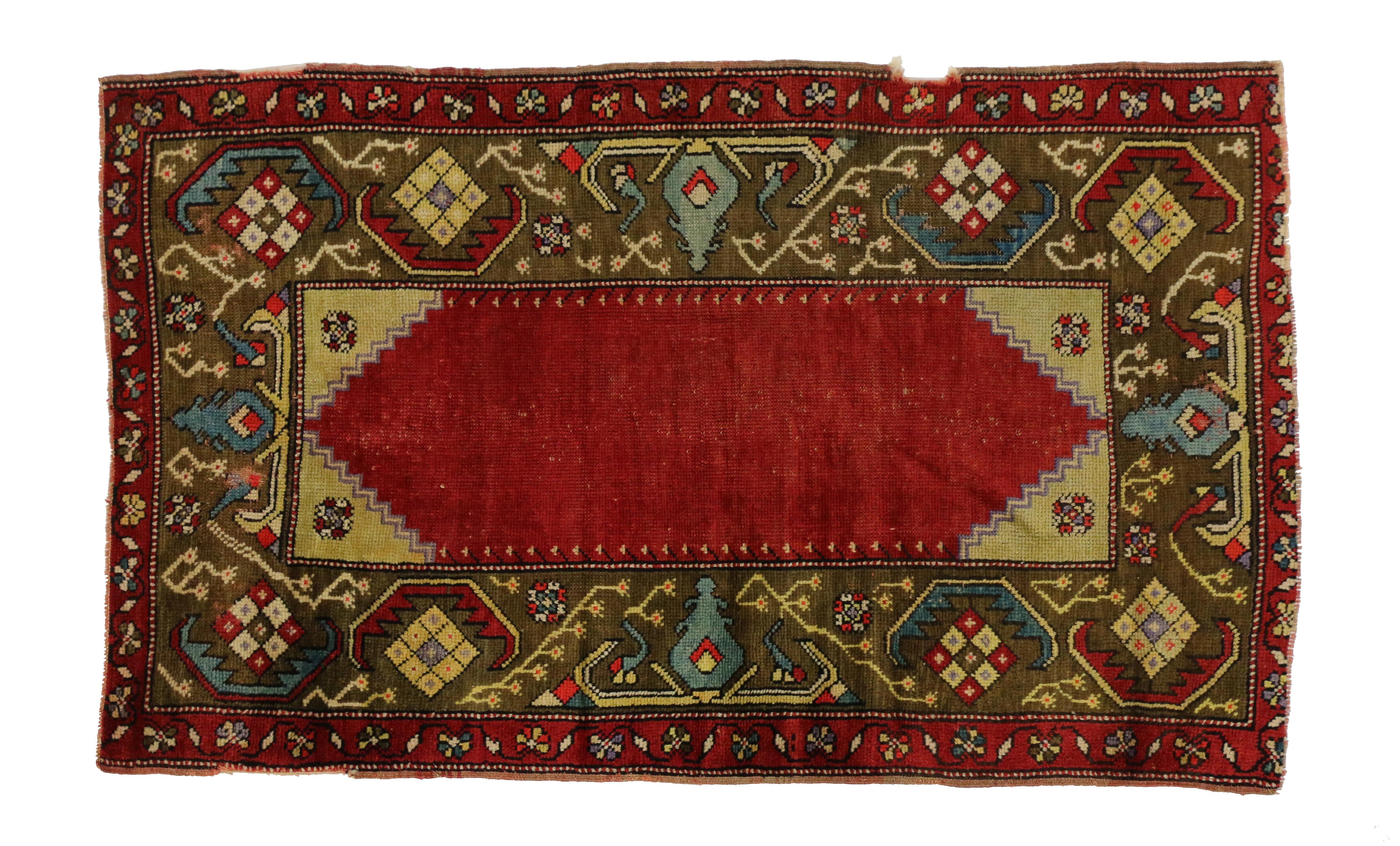 Vintage Turkish Oushak Accent Rug, Entry or Foyer Rug In Good Condition For Sale In Dallas, TX