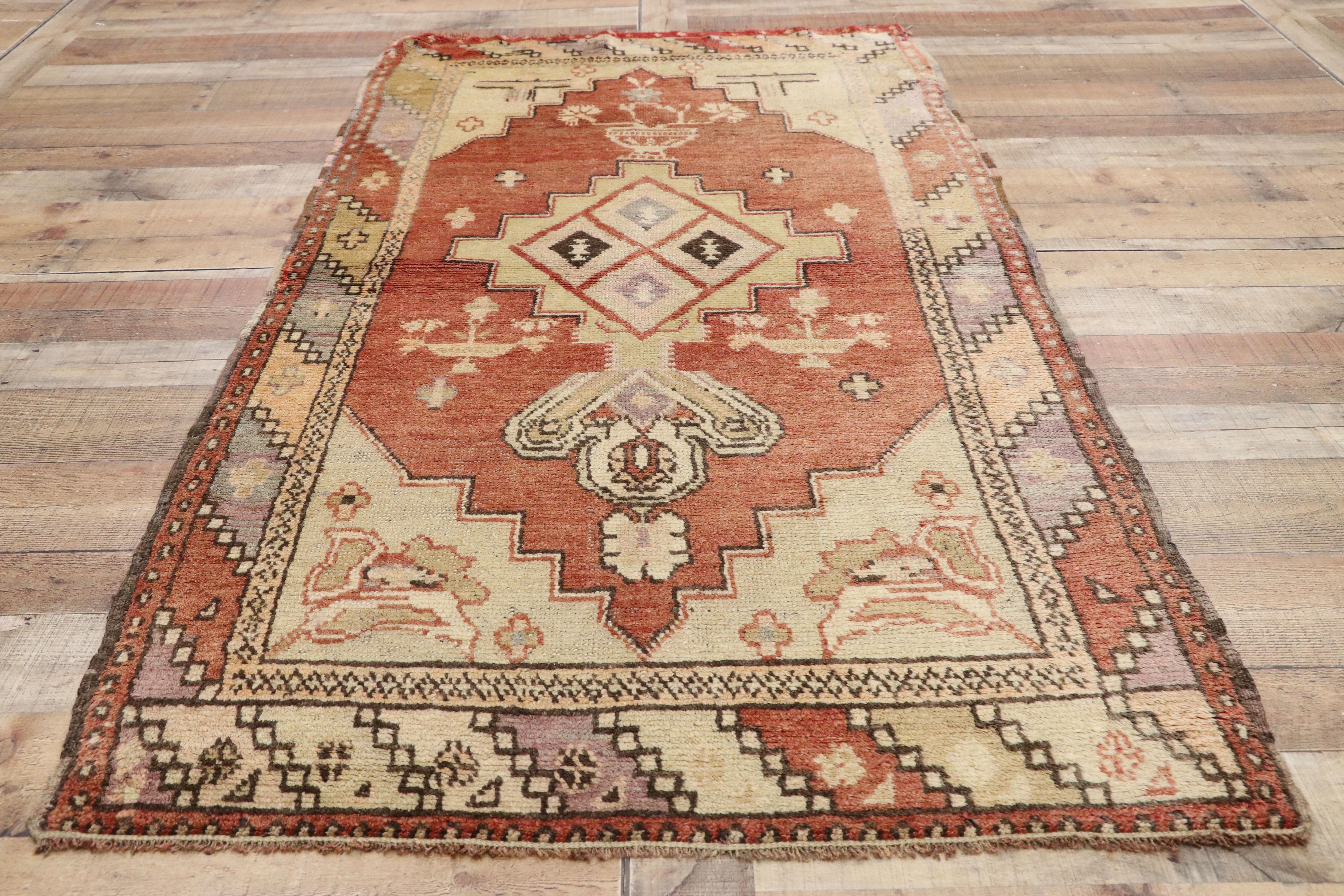 Wool Vintage Turkish Oushak Accent Rug, Entry or Foyer Rug For Sale
