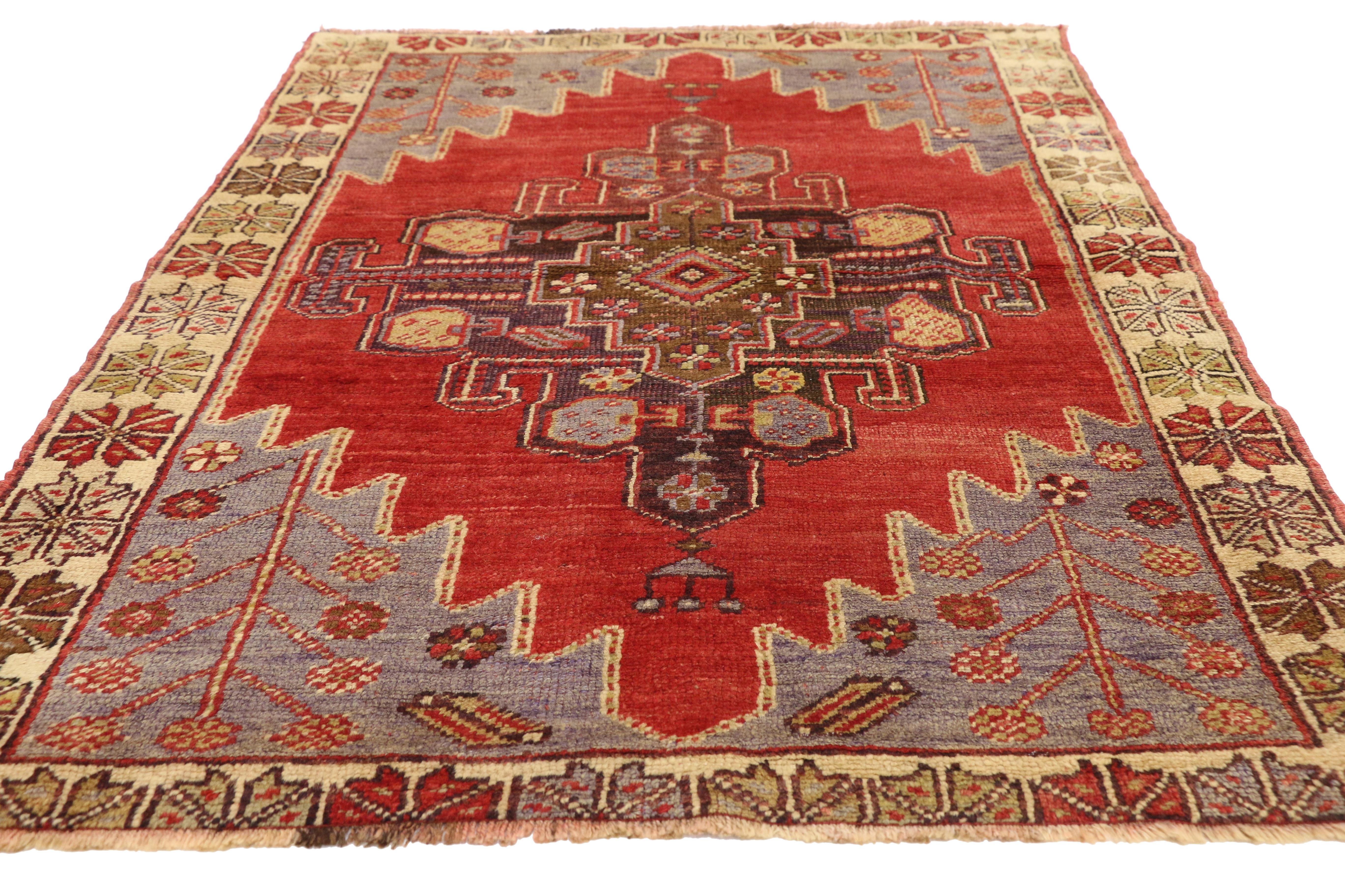 Hand-Knotted Vintage Turkish Oushak Accent Rug, Entry or Foyer Rug For Sale