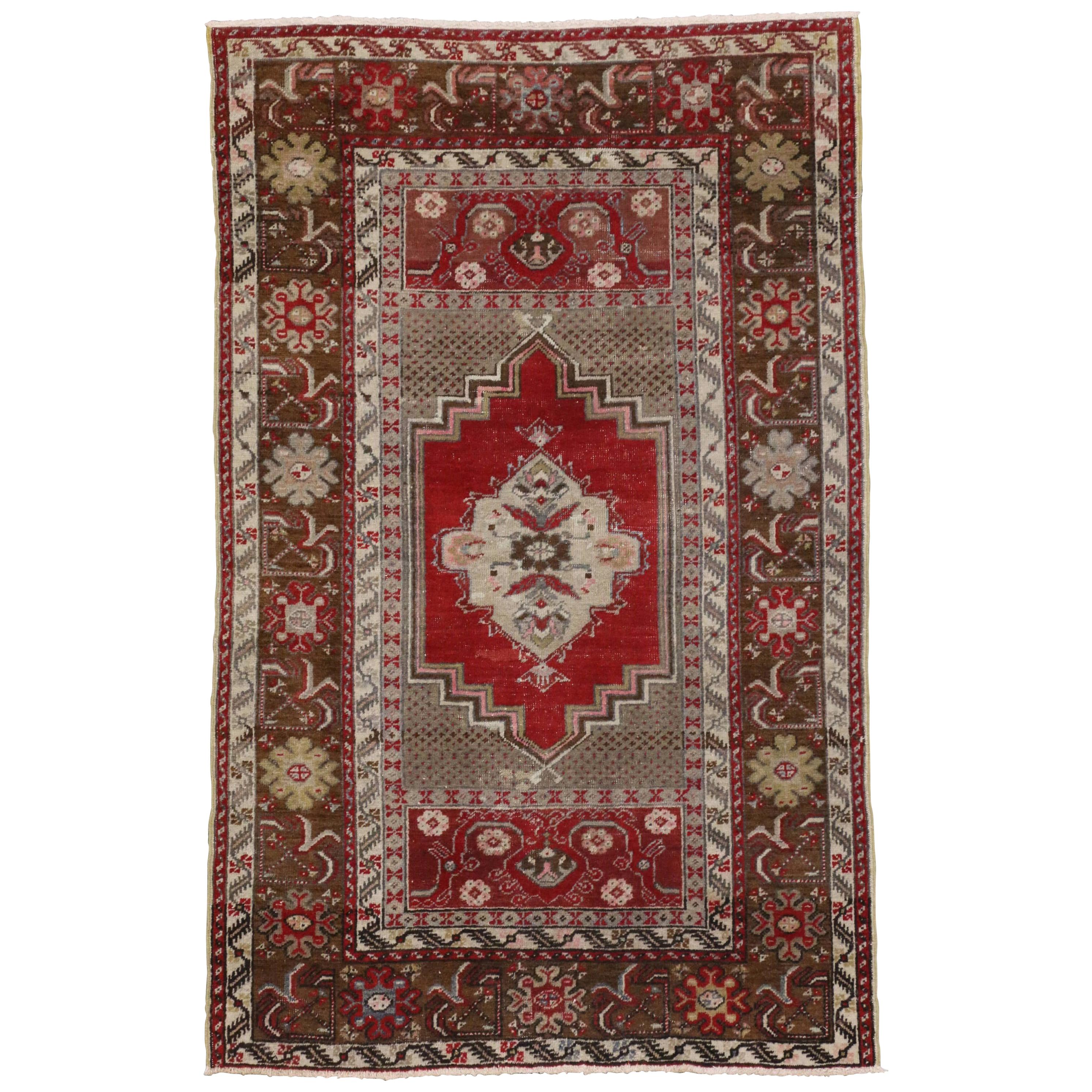 Vintage Turkish Oushak Accent Rug with Traditional Style For Sale