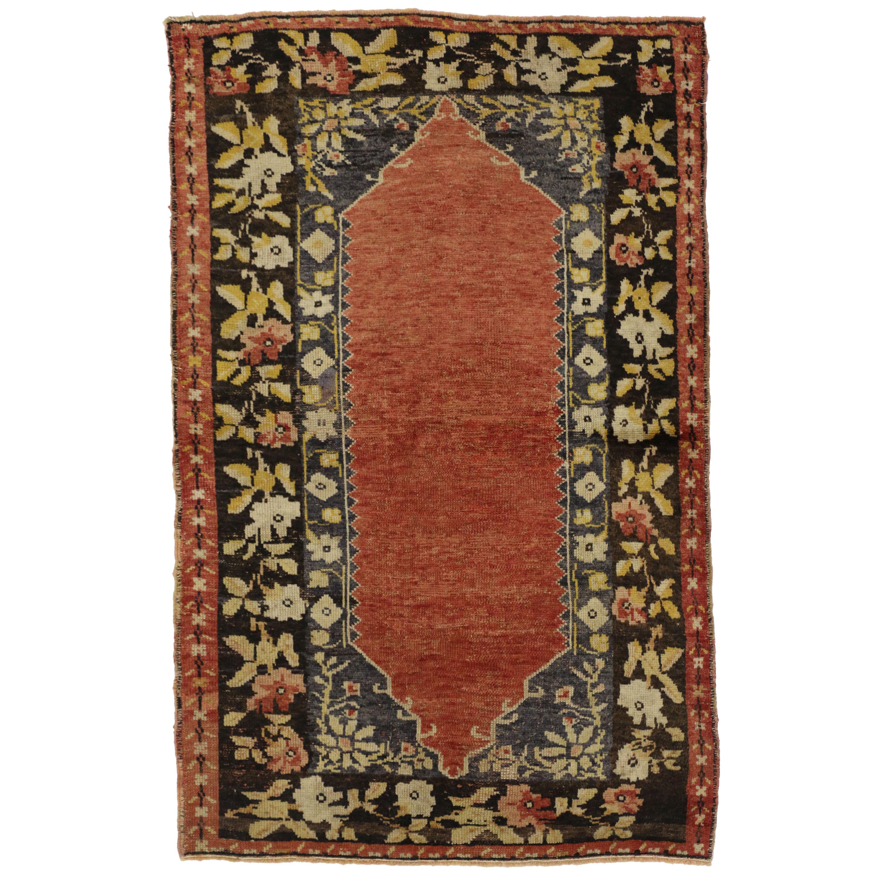 Vintage Turkish Oushak Accent Rug with Rustic Farmhouse Style For Sale