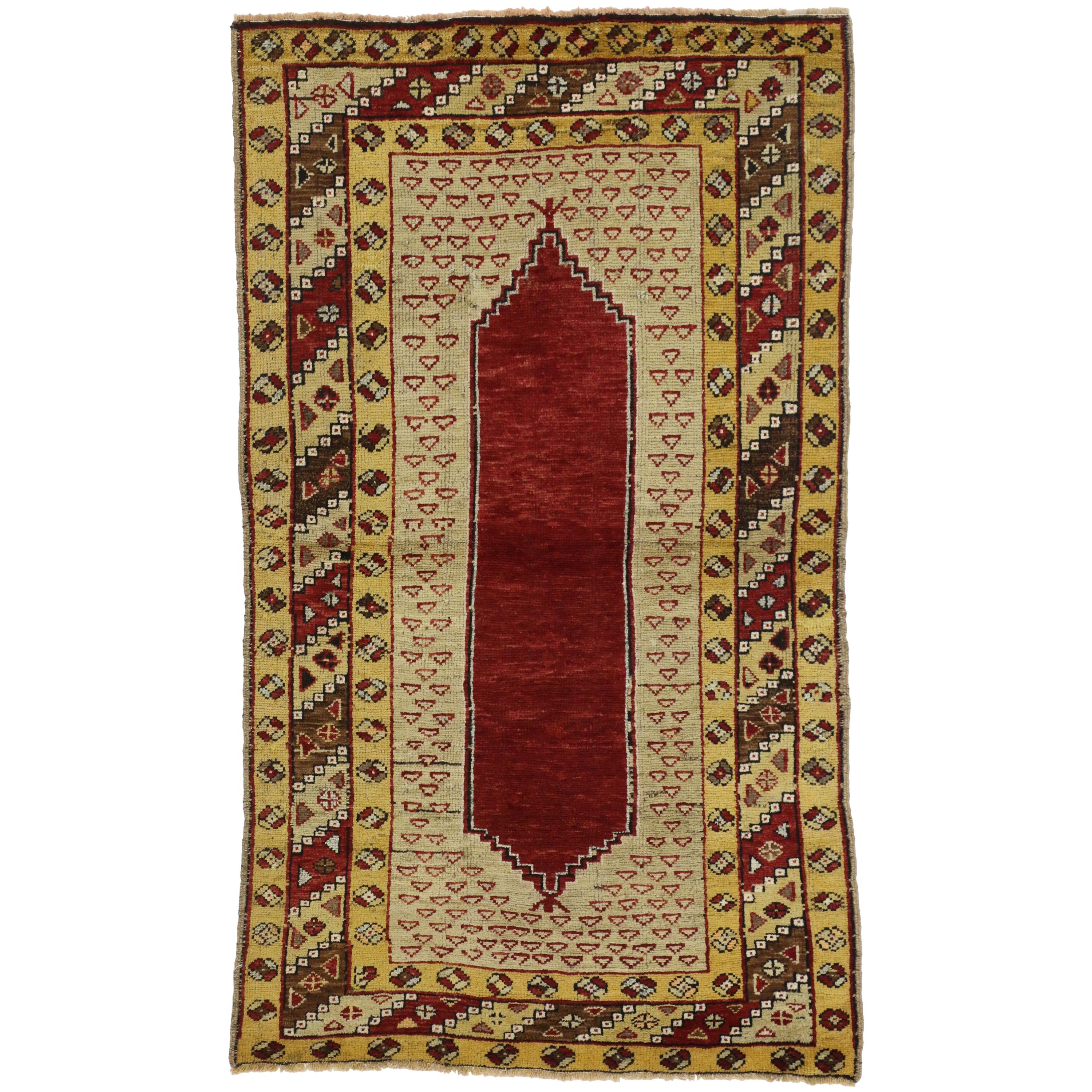 Vintage Turkish Oushak Accent Rug with Jacobean Style For Sale