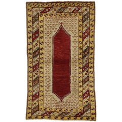 Vintage Turkish Oushak Accent Rug with Jacobean Style