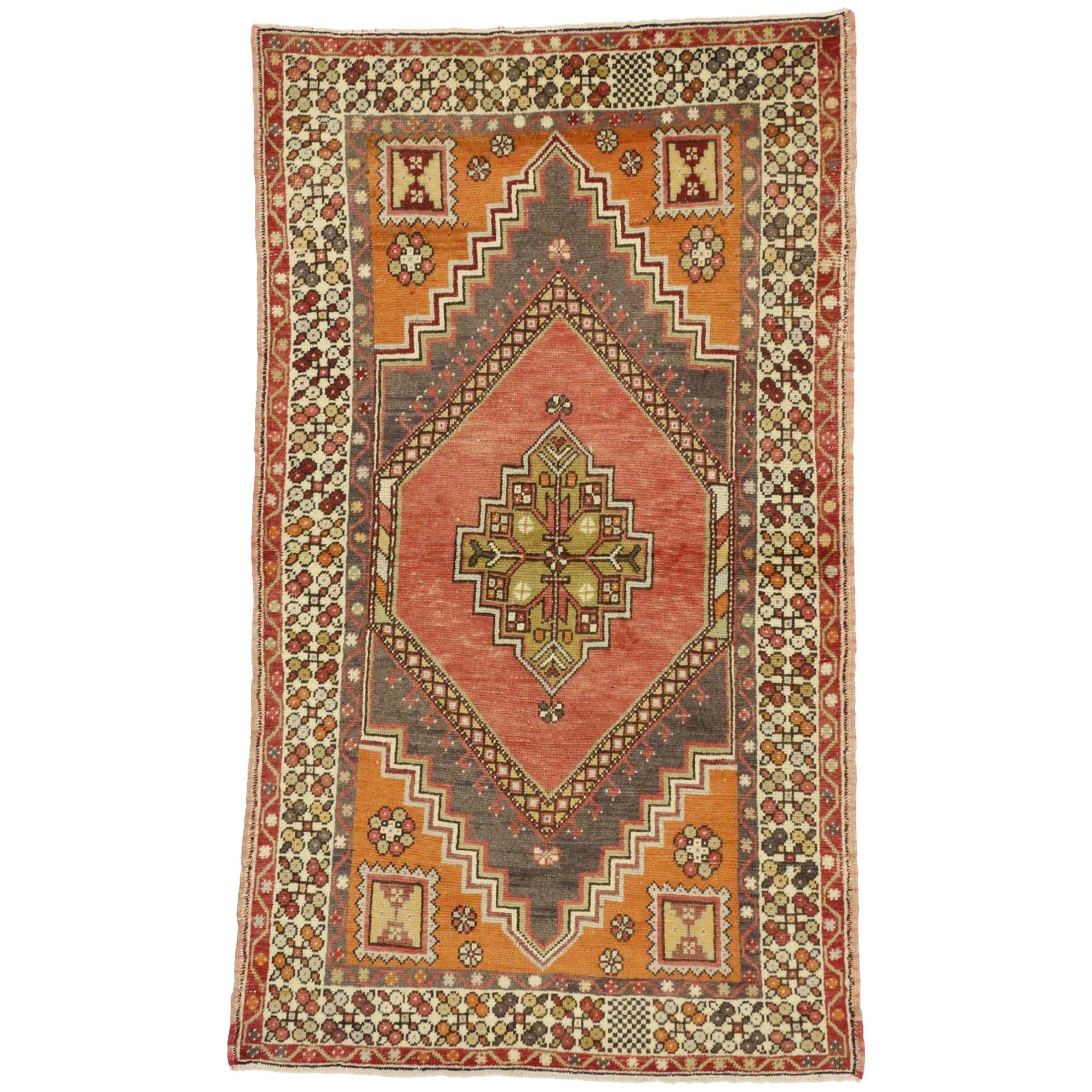 Vintage Turkish Oushak Accent Rug, Entry or Foyer Rug For Sale