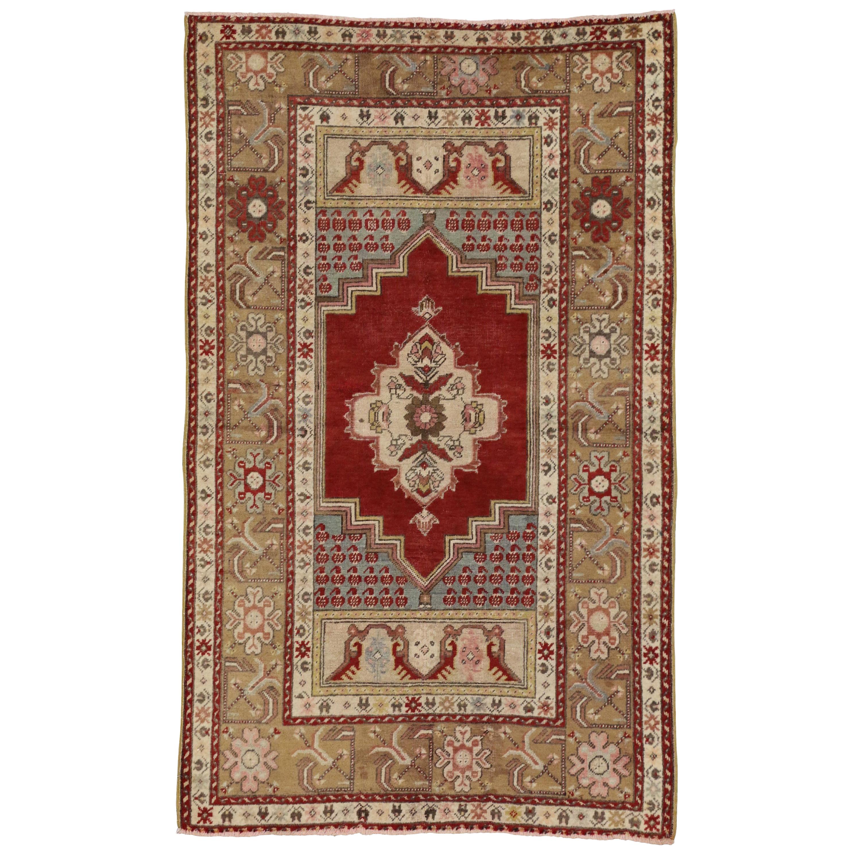 Vintage Turkish Oushak Accent Rug, Entry or Foyer Rug with Manor House Style For Sale