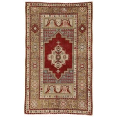 Retro Turkish Oushak Accent Rug, Entry or Foyer Rug with Manor House Style