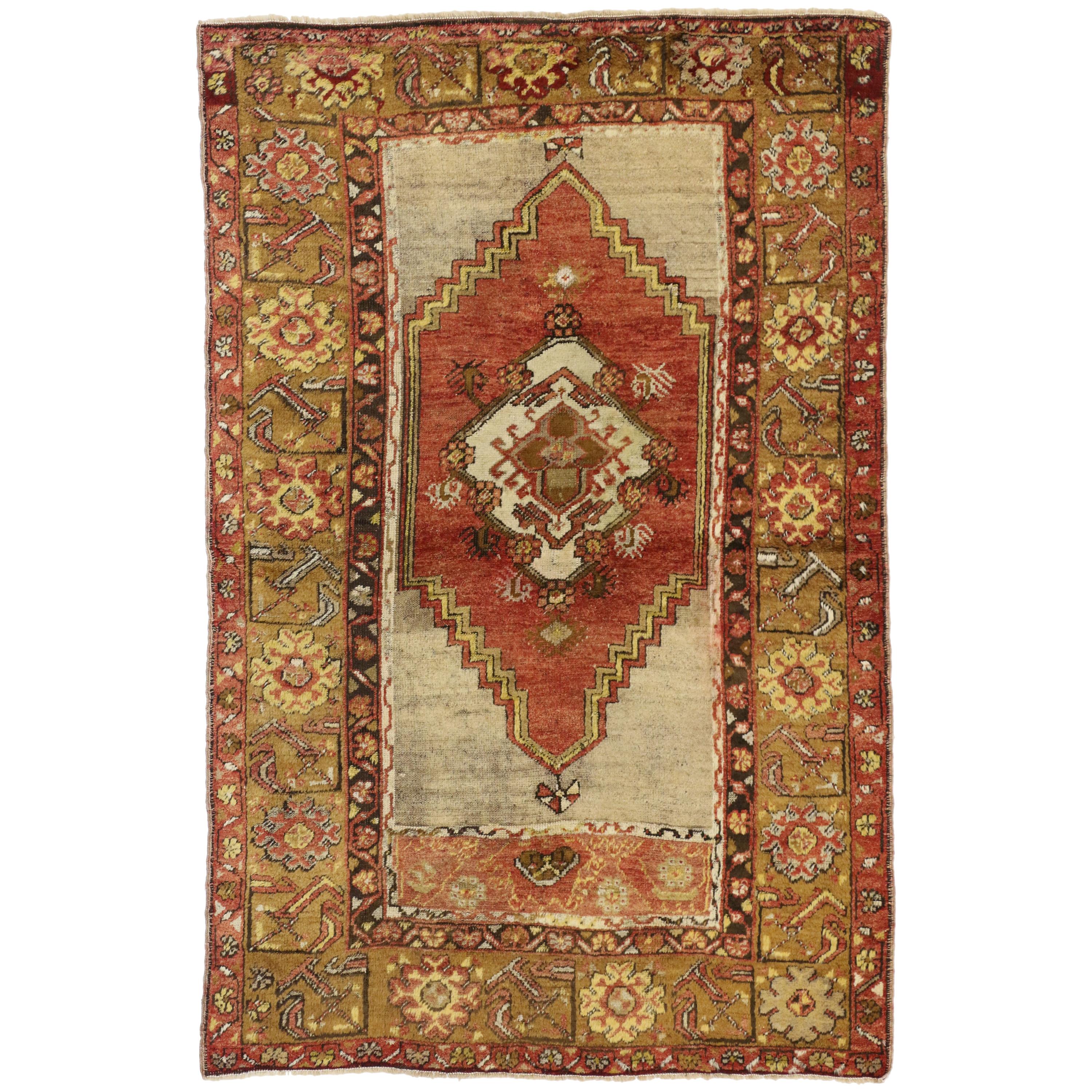 Vintage Turkish Oushak Accent Rug, Entry or Foyer Rug with Rustic Modern Style For Sale