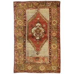 Vintage Turkish Oushak Accent Rug, Entry or Foyer Rug with Rustic Modern Style
