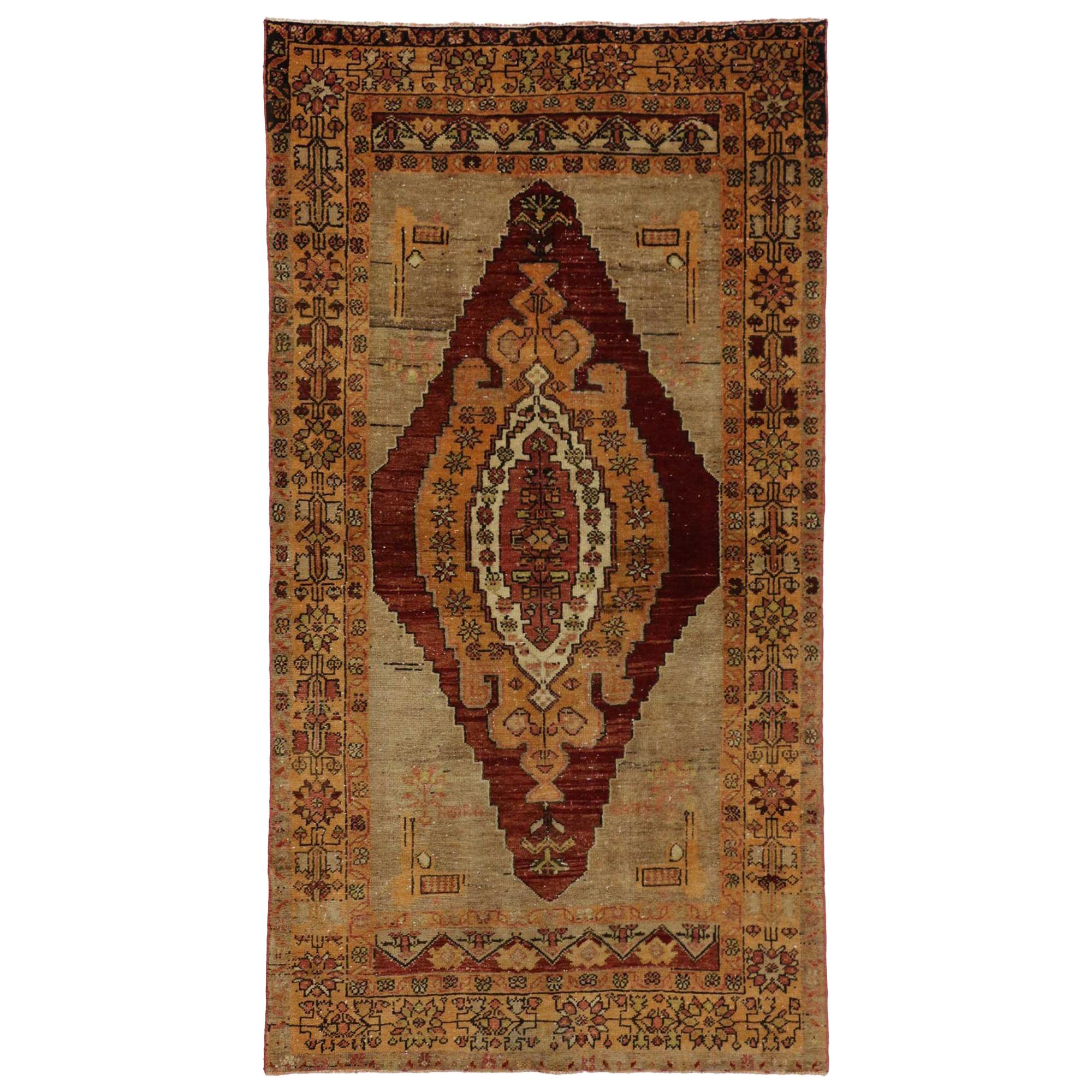 Vintage Turkish Oushak Accent Rug, Entry or Foyer Rug For Sale