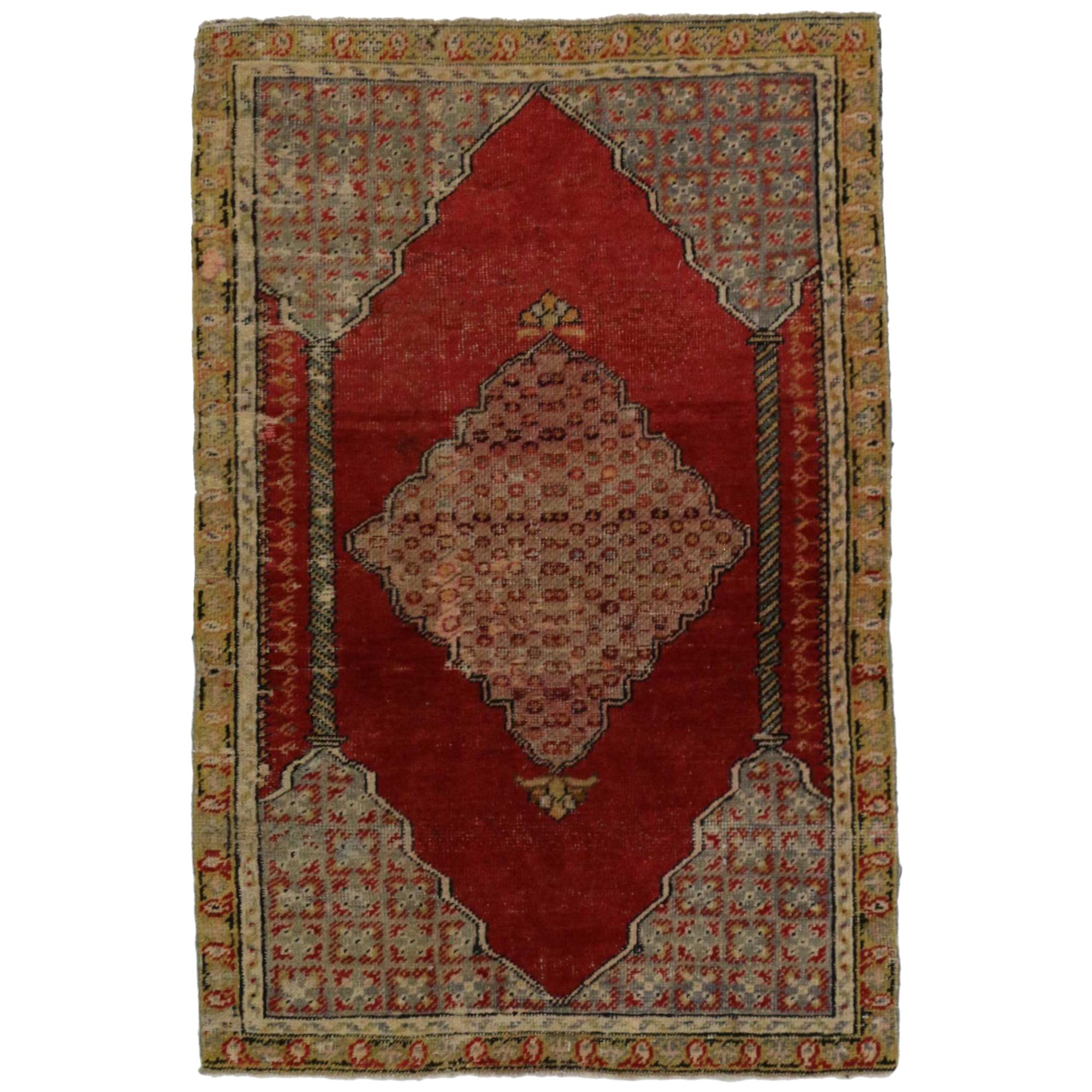 Vintage Turkish Oushak Accent Rug, Entry or Foyer Rug with Manor House Style For Sale