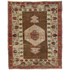 Vintage Turkish Oushak Accent Rug, Entry or Foyer Rug