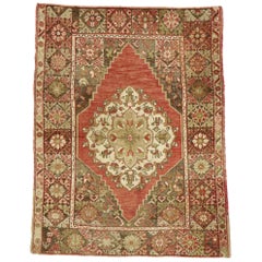 Retro Turkish Oushak Accent Rug, Entry or Foyer Rug