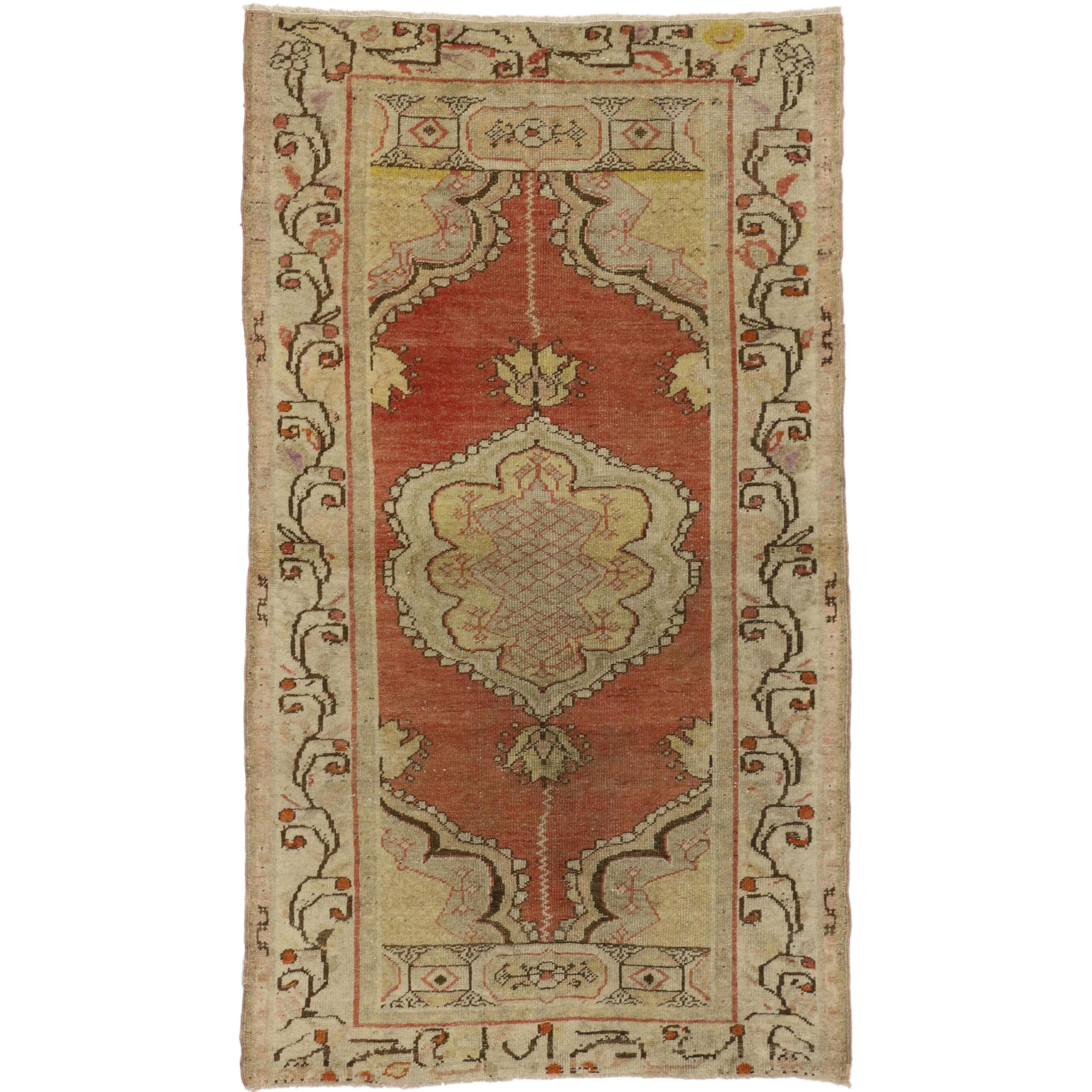 Rustic Style Vintage Turkish Oushak Accent Rug, Entry or Foyer Rug For Sale