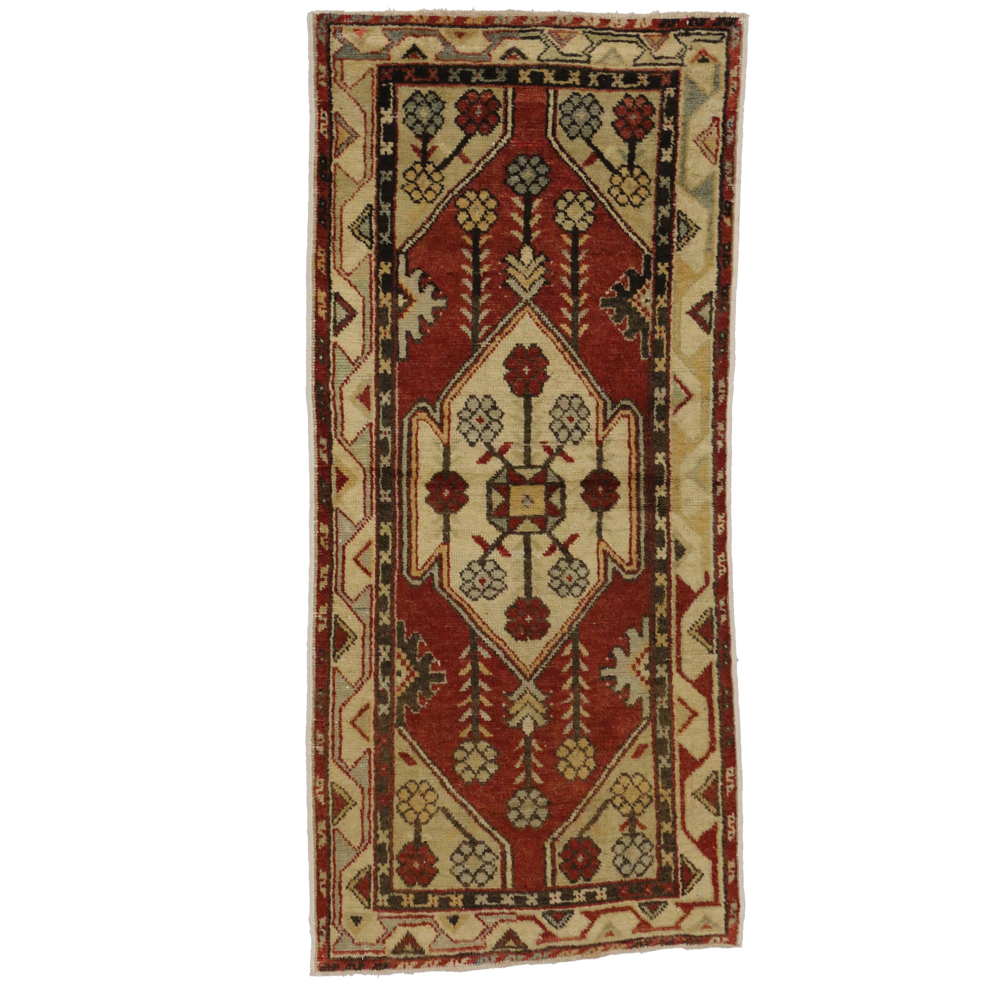 Vintage Turkish Oushak Accent Rug, Entry or Foyer Rug