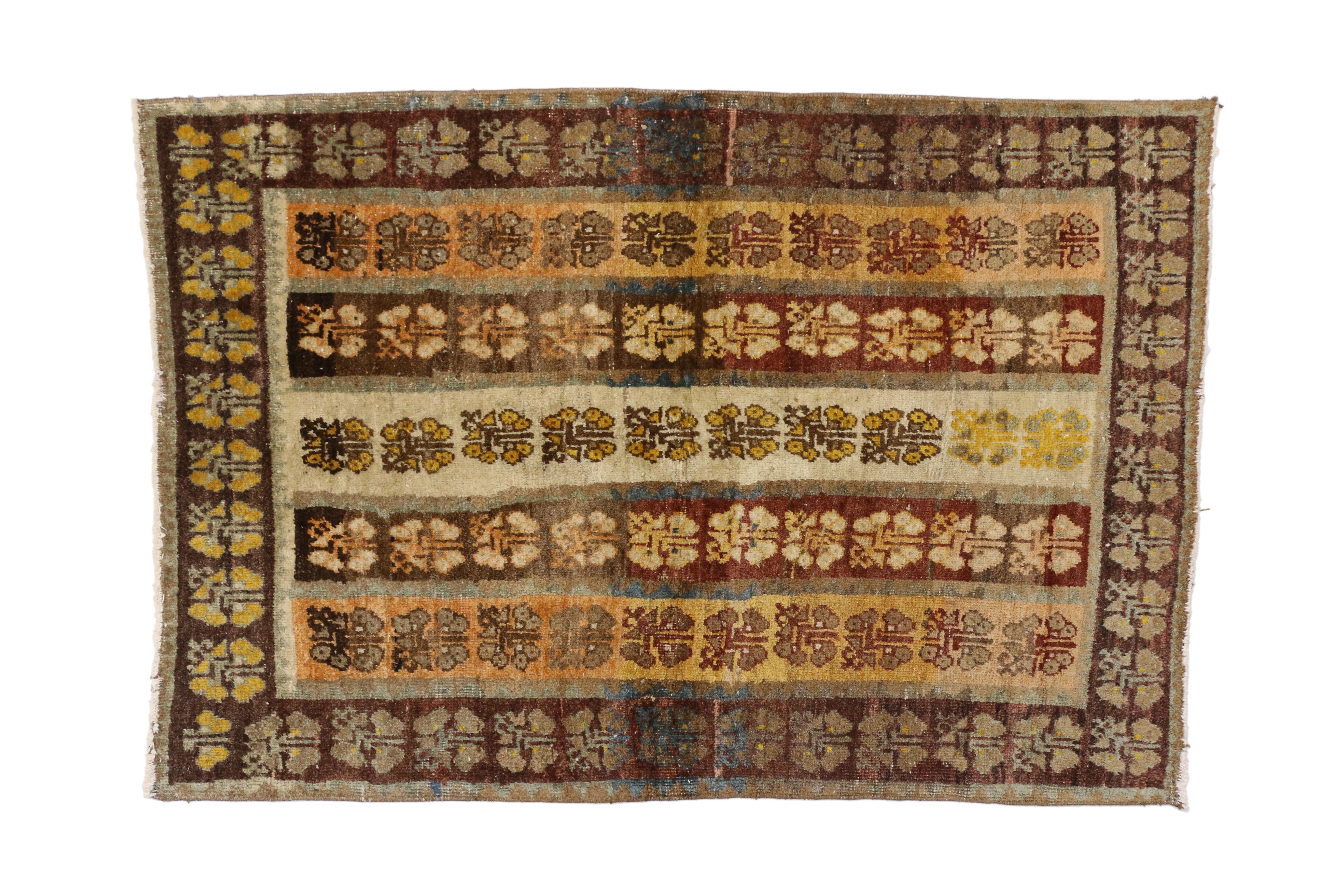 Hand-Knotted Vintage Turkish Oushak Accent Rug, Entry or Foyer Rug with Arts & Crafts Style For Sale
