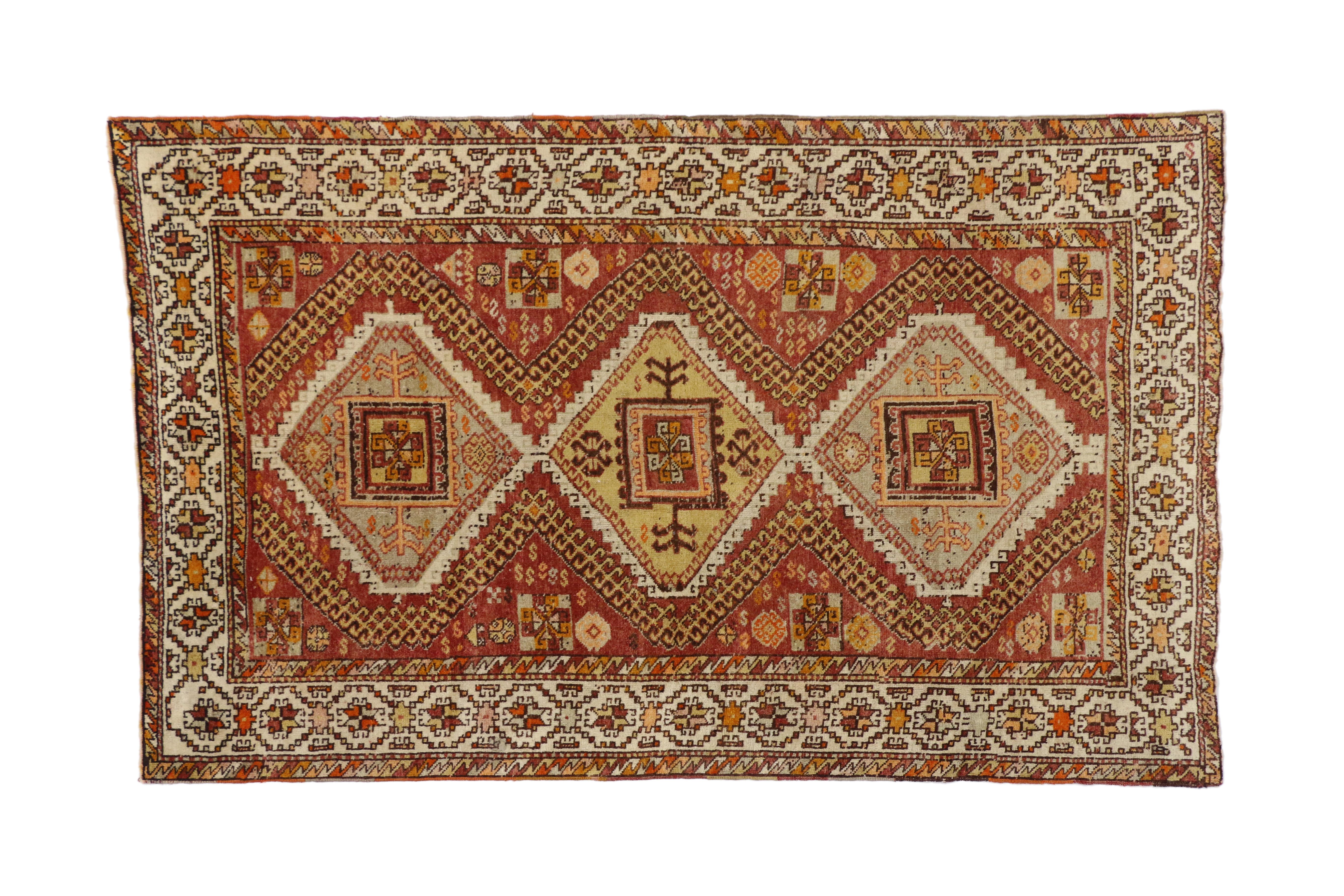 Hand-Knotted Vintage Turkish Oushak Accent Rug, Entry or Foyer Rug with Craftsman Style For Sale