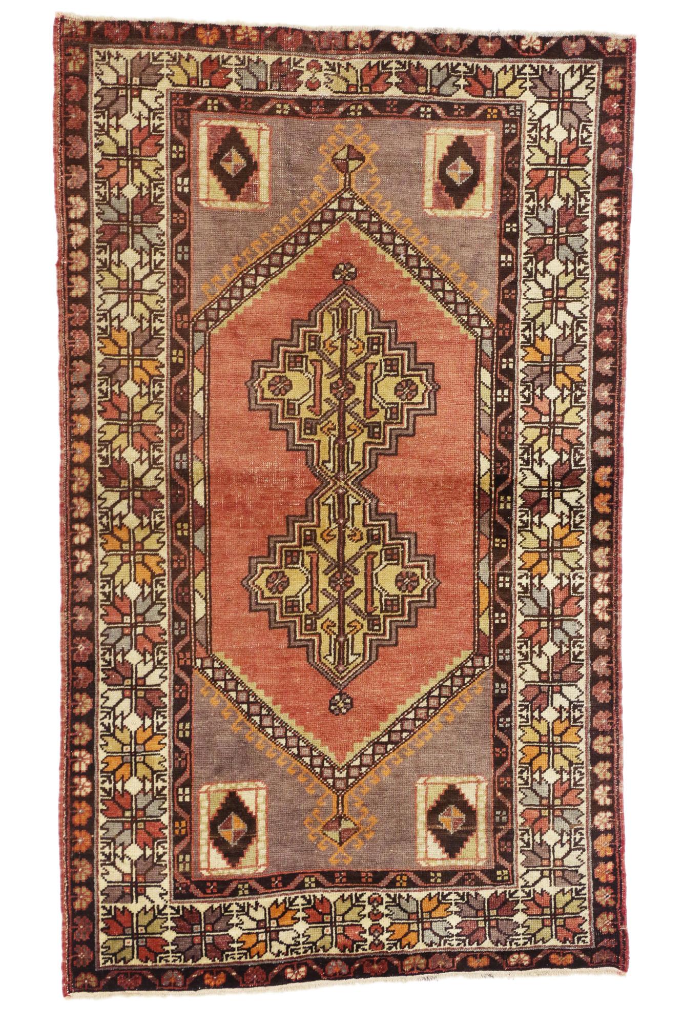 Türkischer Oushak-Akzent-Teppich, Eingangs- oder Foyer-Teppich mit rustikalem, modernem Stil im Angebot 5