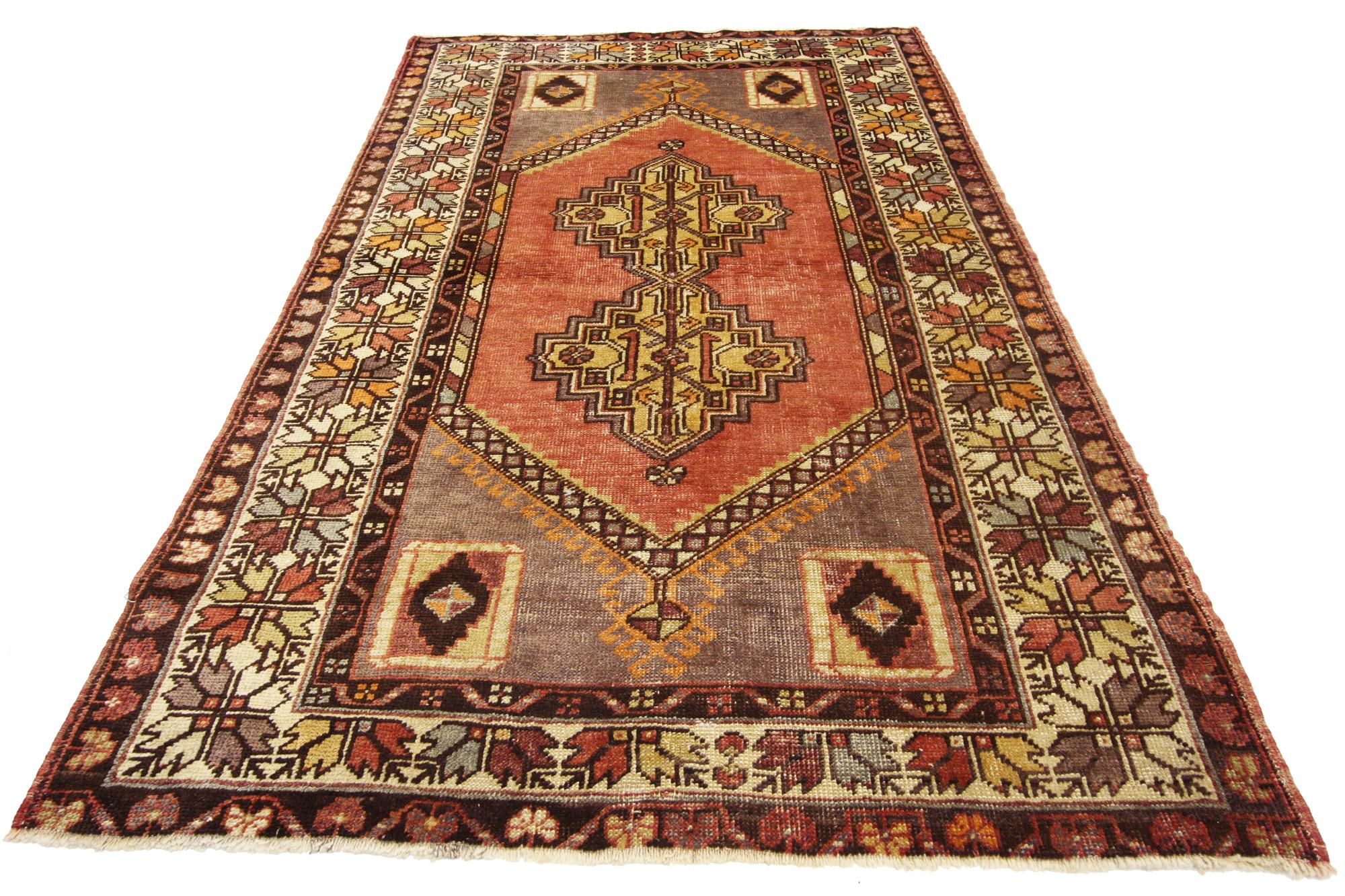 Hand-Knotted Vintage Turkish Oushak Accent Rug, Entry or Foyer Rug with Rustic Modern Style For Sale