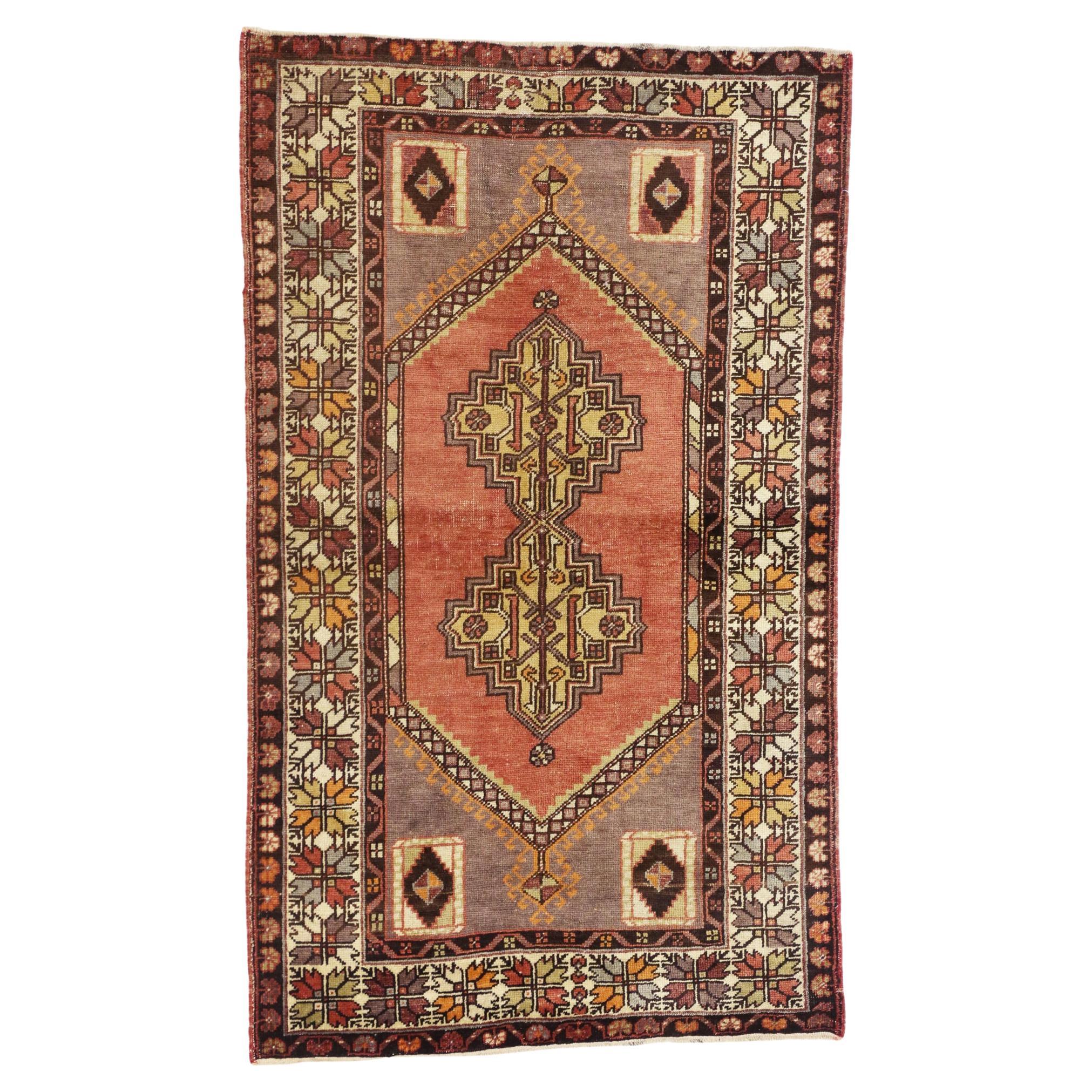 Vintage Turkish Oushak Accent Rug, Entry or Foyer Rug with Rustic Modern Style For Sale