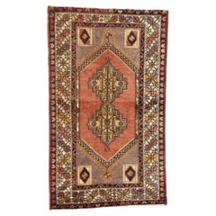 Used Turkish Oushak Accent Rug, Entry or Foyer Rug with Rustic Modern Style
