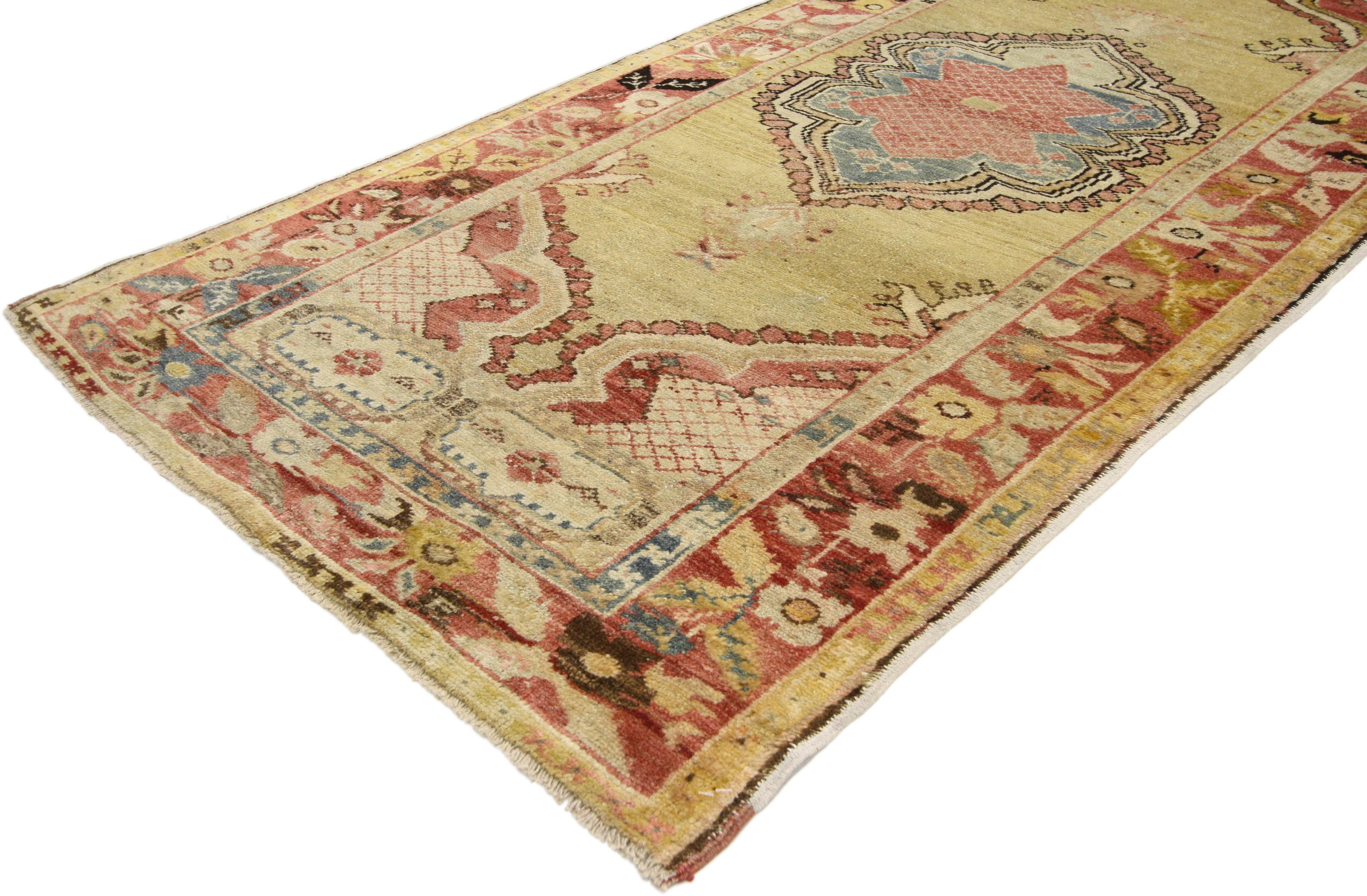 20th Century Vintage Turkish Oushak Accent Rug for Kitchen, Bathroom, Foyer or Entry For Sale