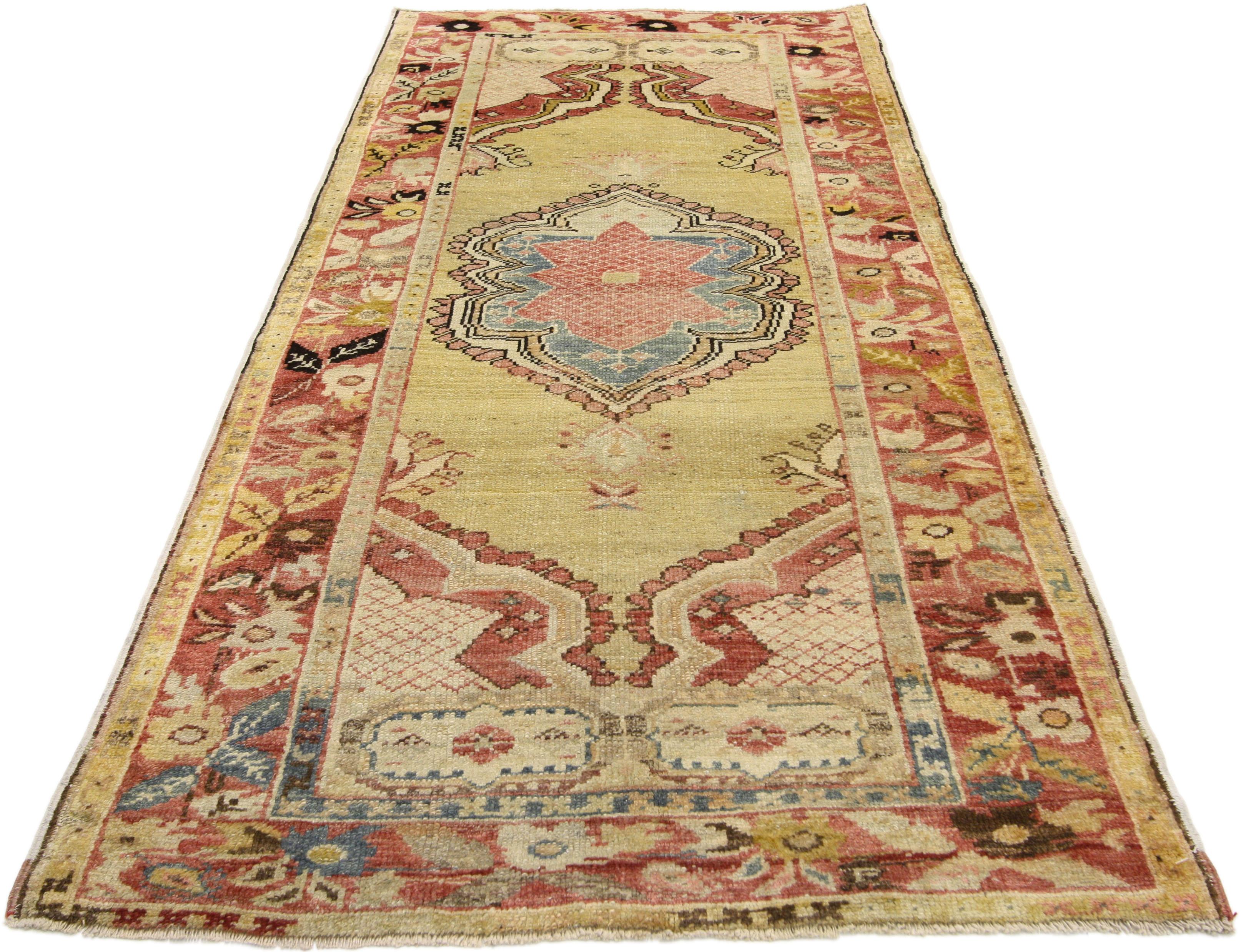 Wool Vintage Turkish Oushak Accent Rug for Kitchen, Bathroom, Foyer or Entry For Sale