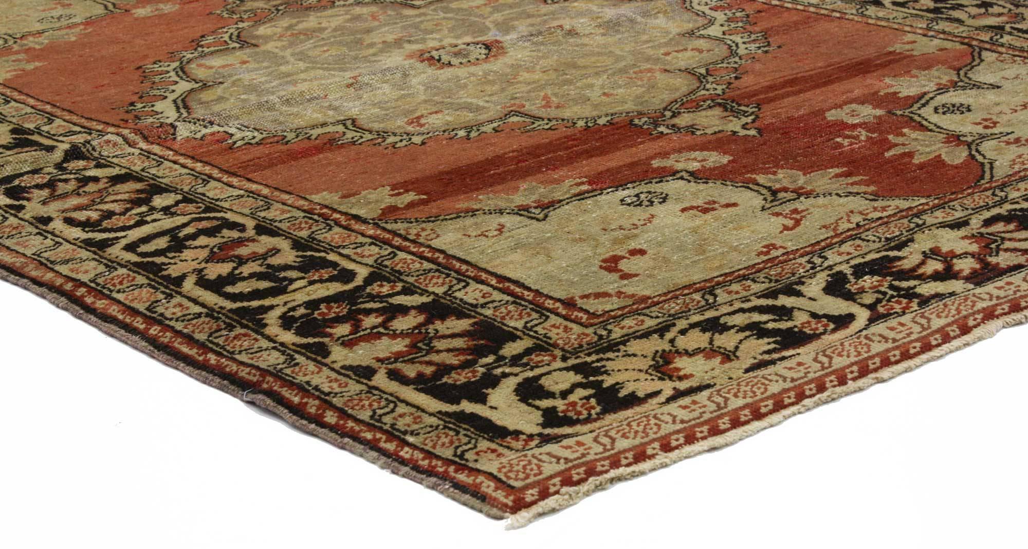 Vintage Turkish Oushak Accent Rug with Rustic Bungalow Style For Sale 1