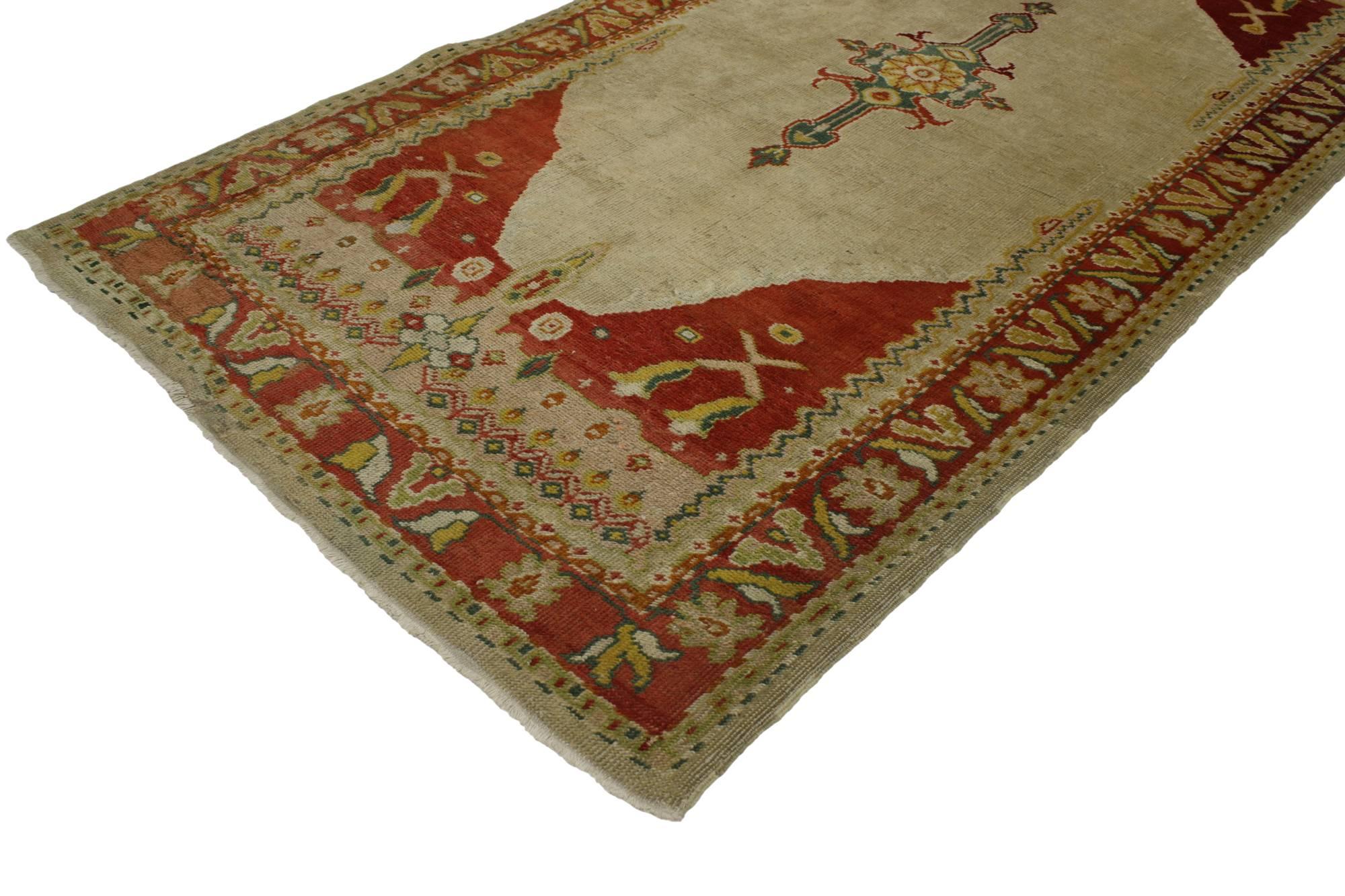 Hand-Knotted Vintage Turkish Oushak Accent Rug For Sale