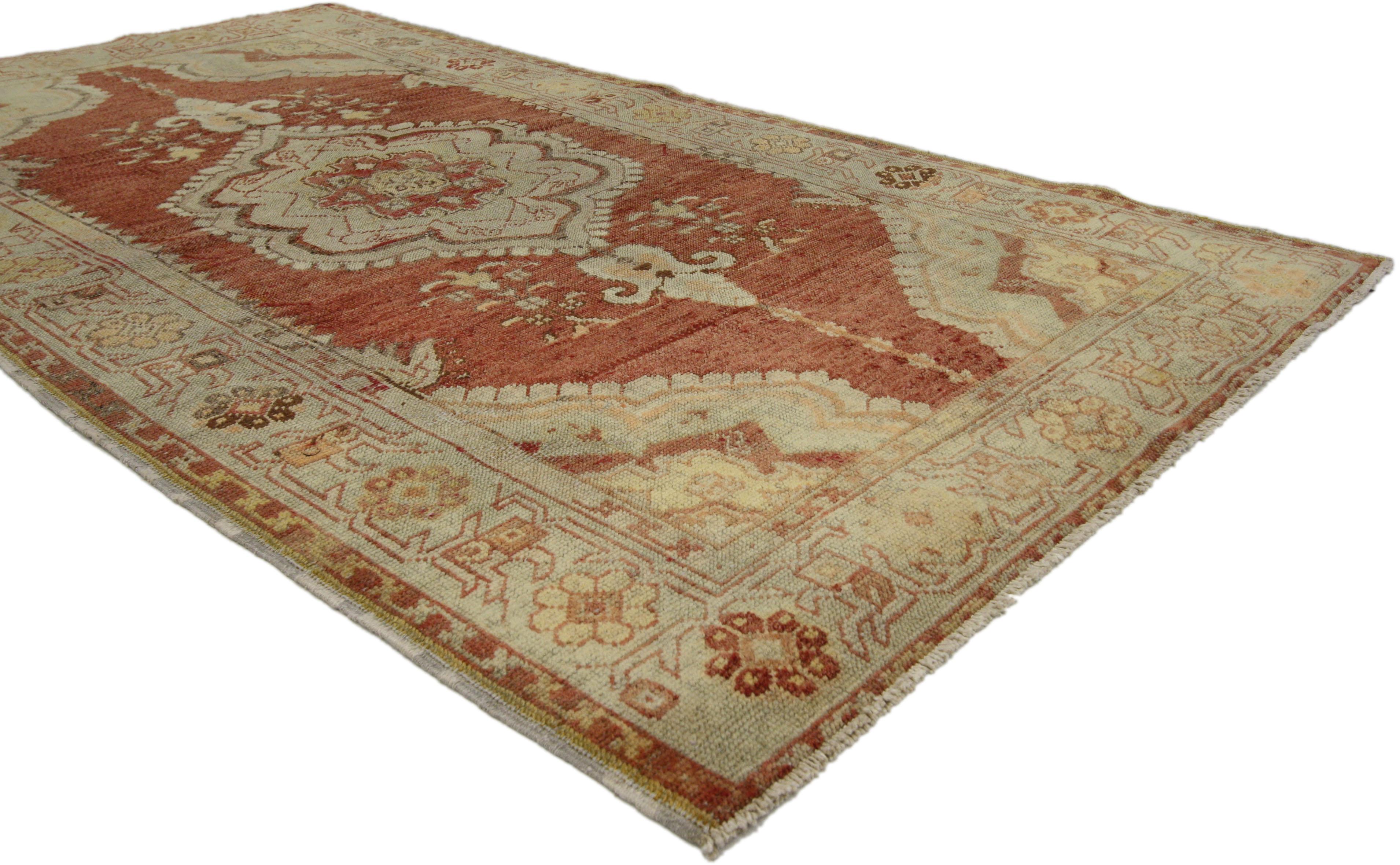 Hand-Knotted Vintage Turkish Oushak Accent Rug with Modern Rustic Spanish Colonial Style For Sale