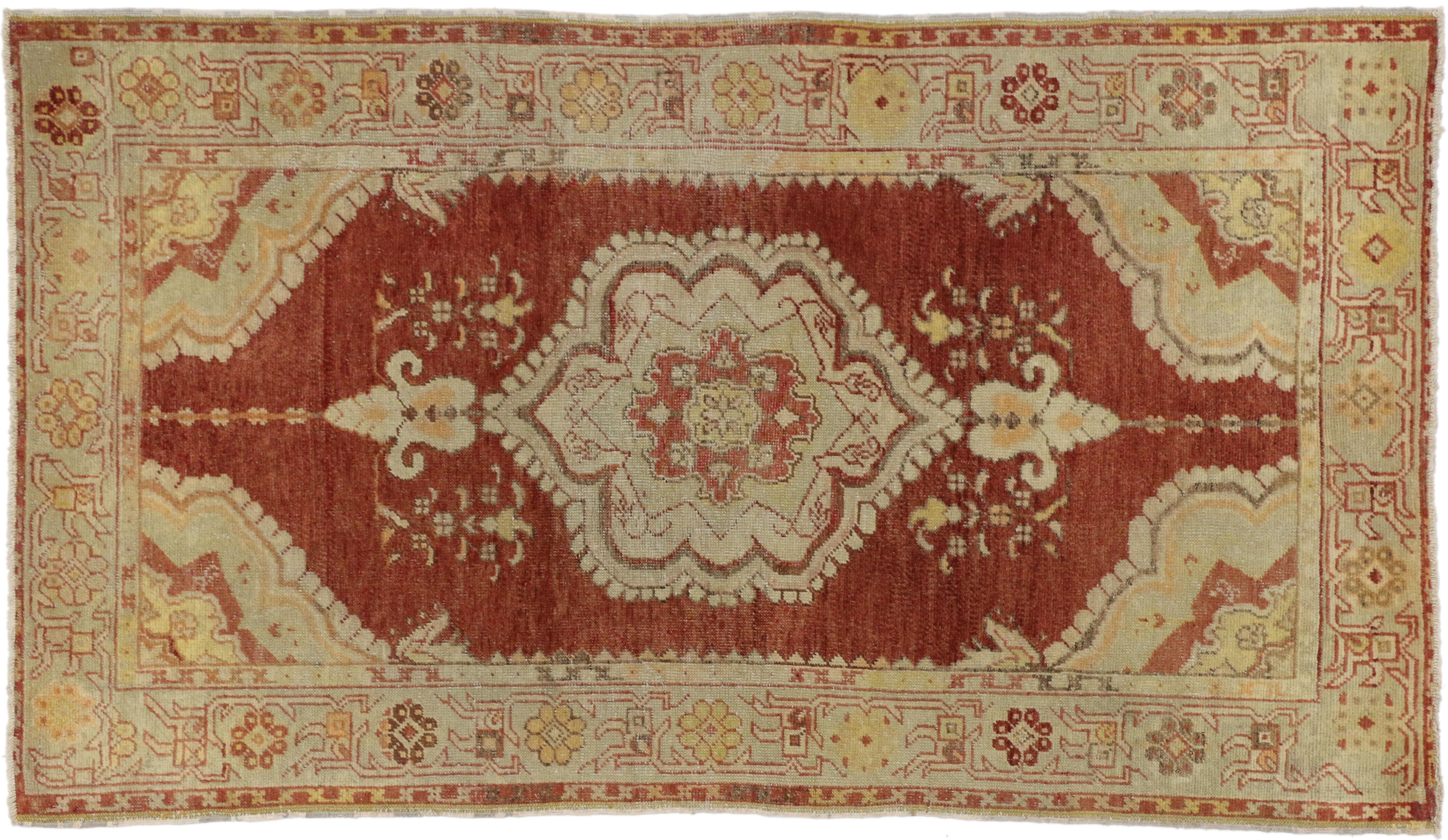 20th Century Vintage Turkish Oushak Accent Rug with Modern Rustic Spanish Colonial Style For Sale