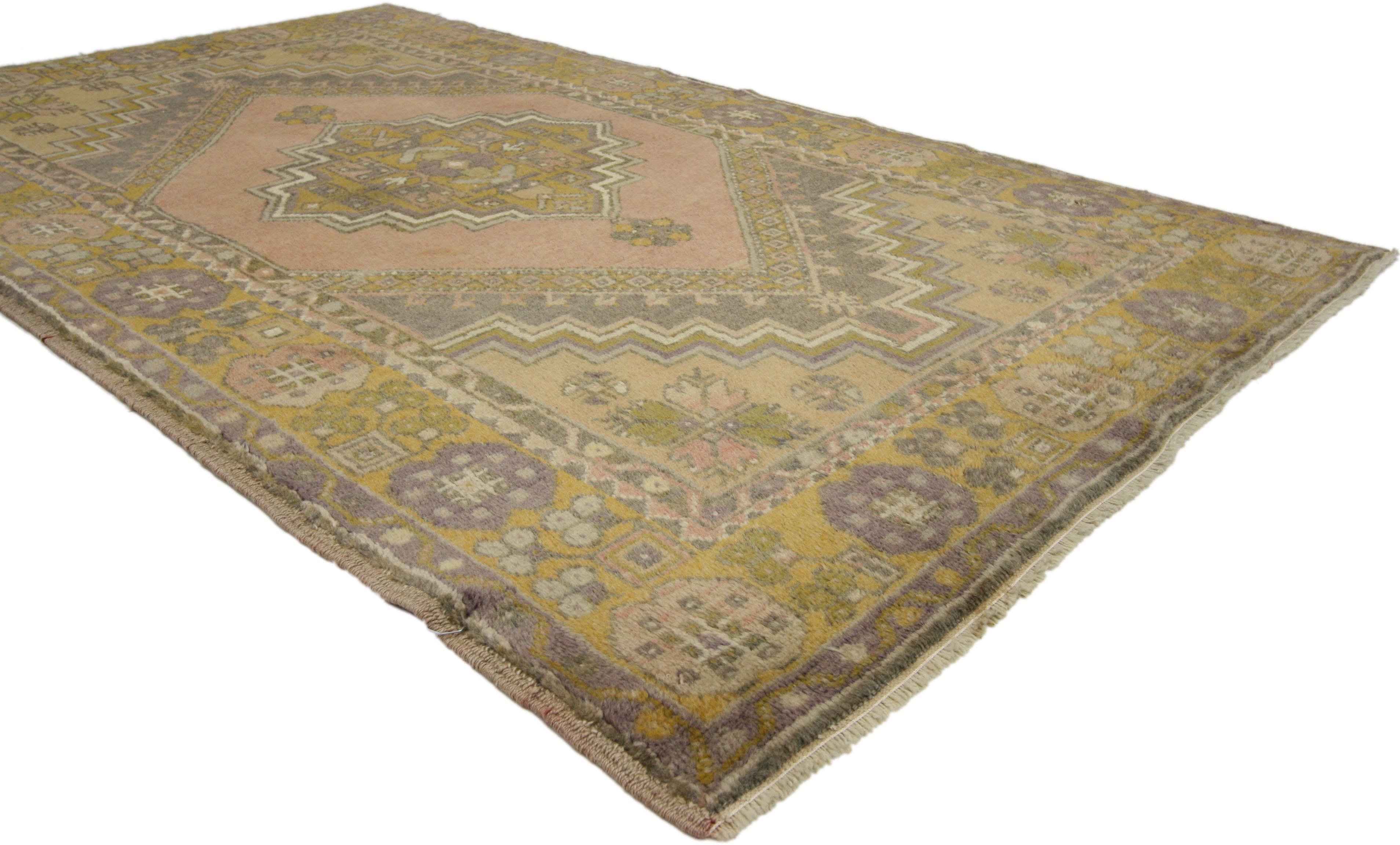 Hand-Knotted Vintage Turkish Oushak Accent Rug with French Provincial Style, Small Accent Rug For Sale