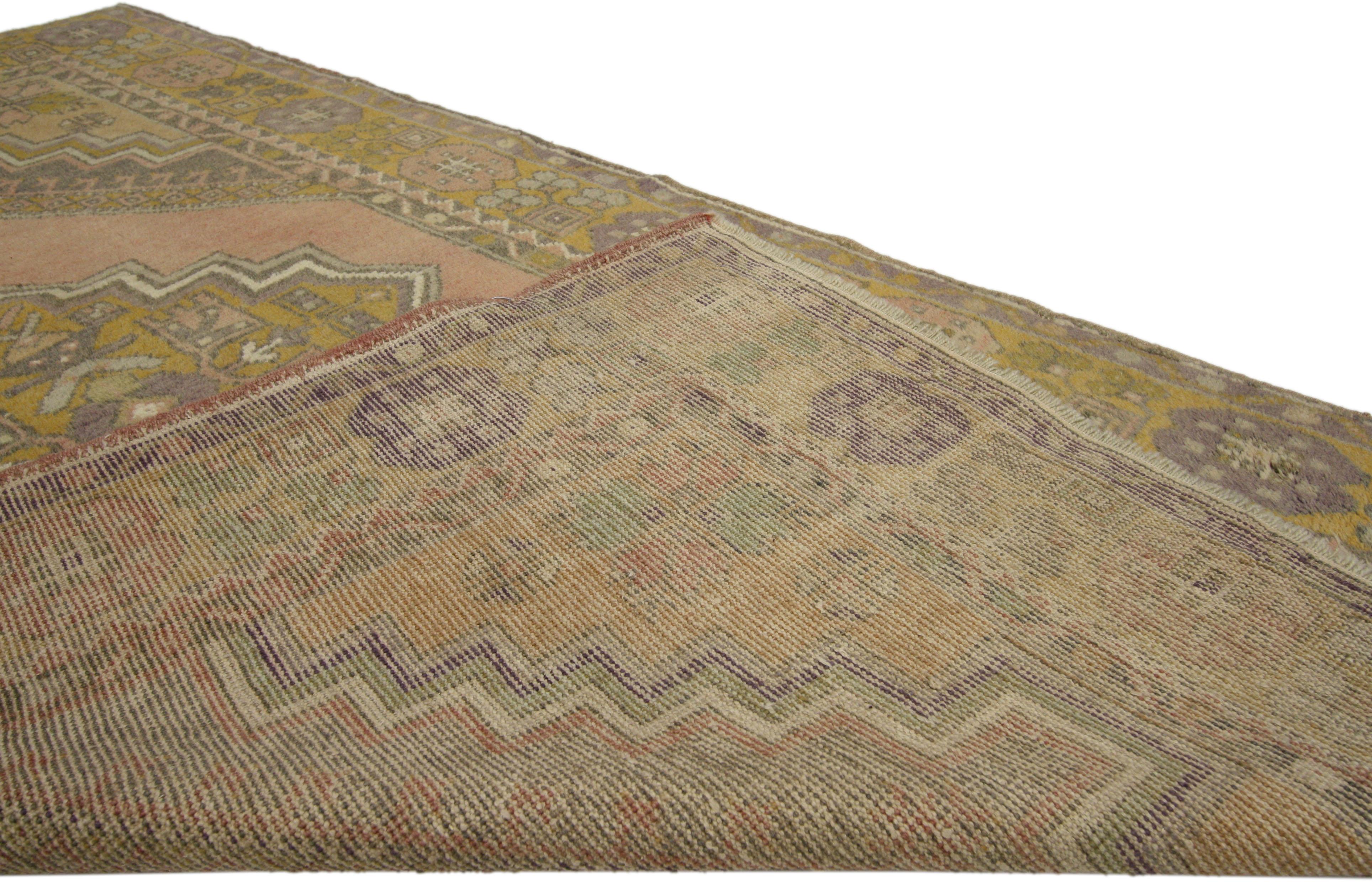 20th Century Vintage Turkish Oushak Accent Rug with French Provincial Style, Small Accent Rug For Sale