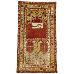 Tapis d'appoint turc vintage d'Oushak, tapis de prière turc, tapis d'entrée ou de foyer
