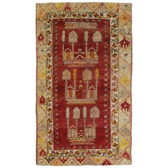 Distressed Vintage Anatolian Kirsehir Prayer Rug with Graveyard Marker Design