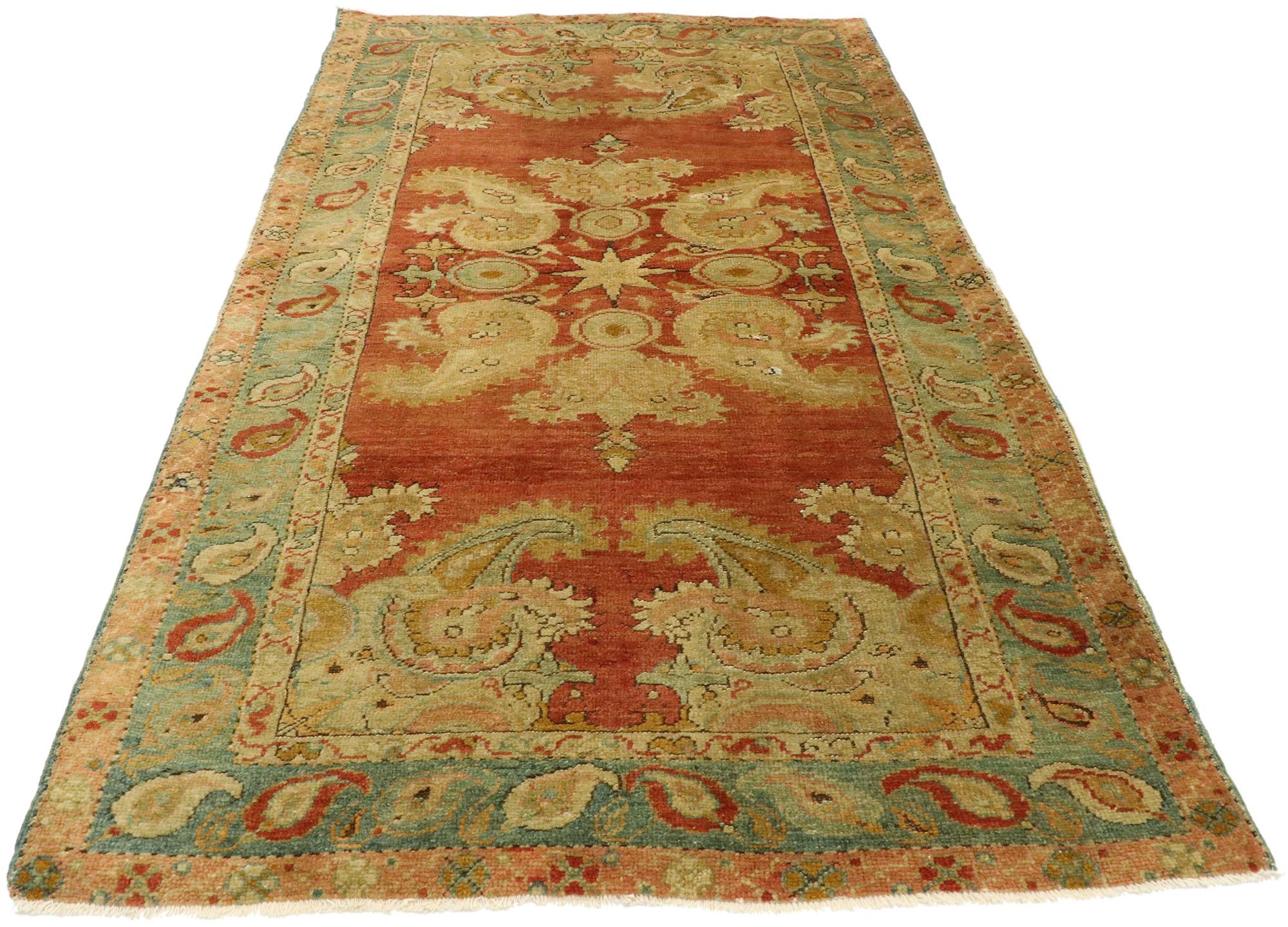 Hand-Knotted Vintage Turkish Oushak Accent Rug with All-Over Boteh Motif For Sale