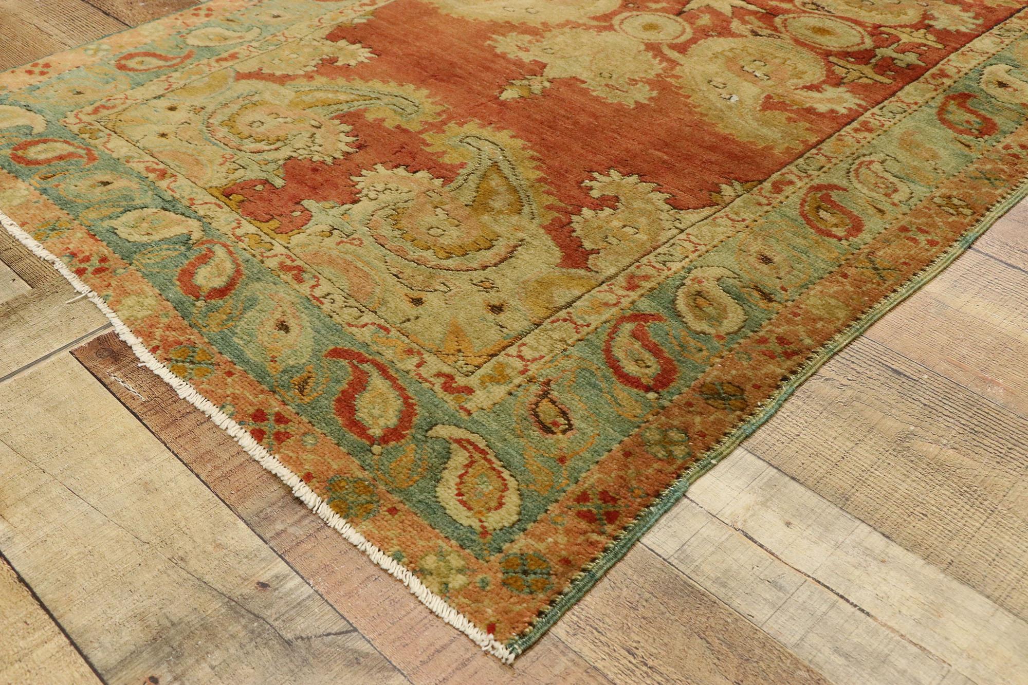 Wool Vintage Turkish Oushak Accent Rug with All-Over Boteh Motif For Sale