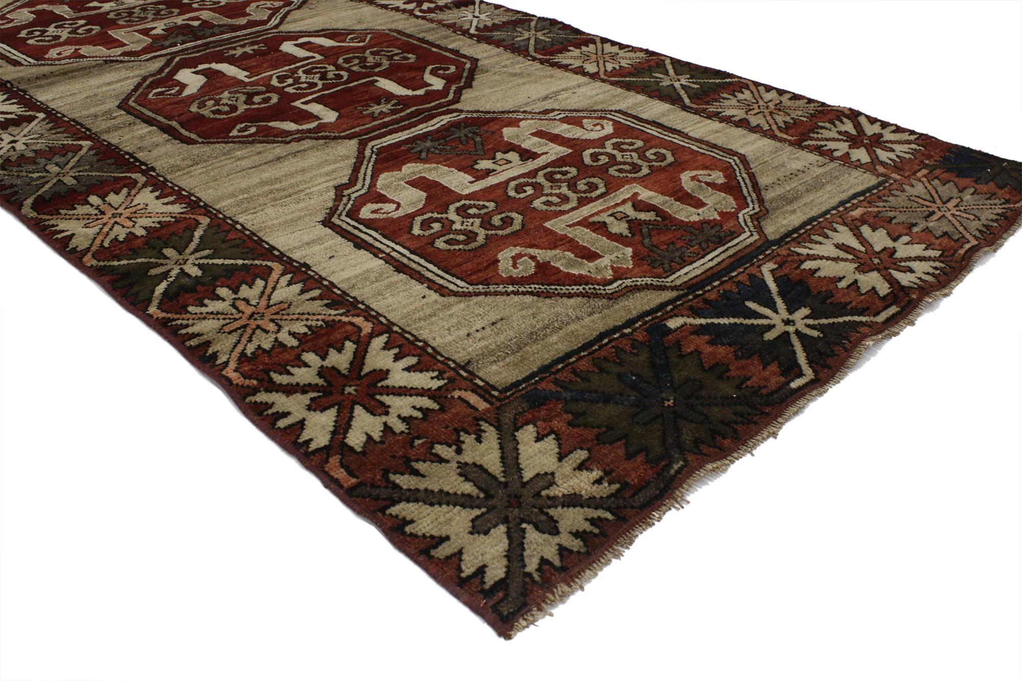 Hand-Knotted Vintage Turkish Oushak Accent Rug with Rustic Lodge Tribal Style For Sale