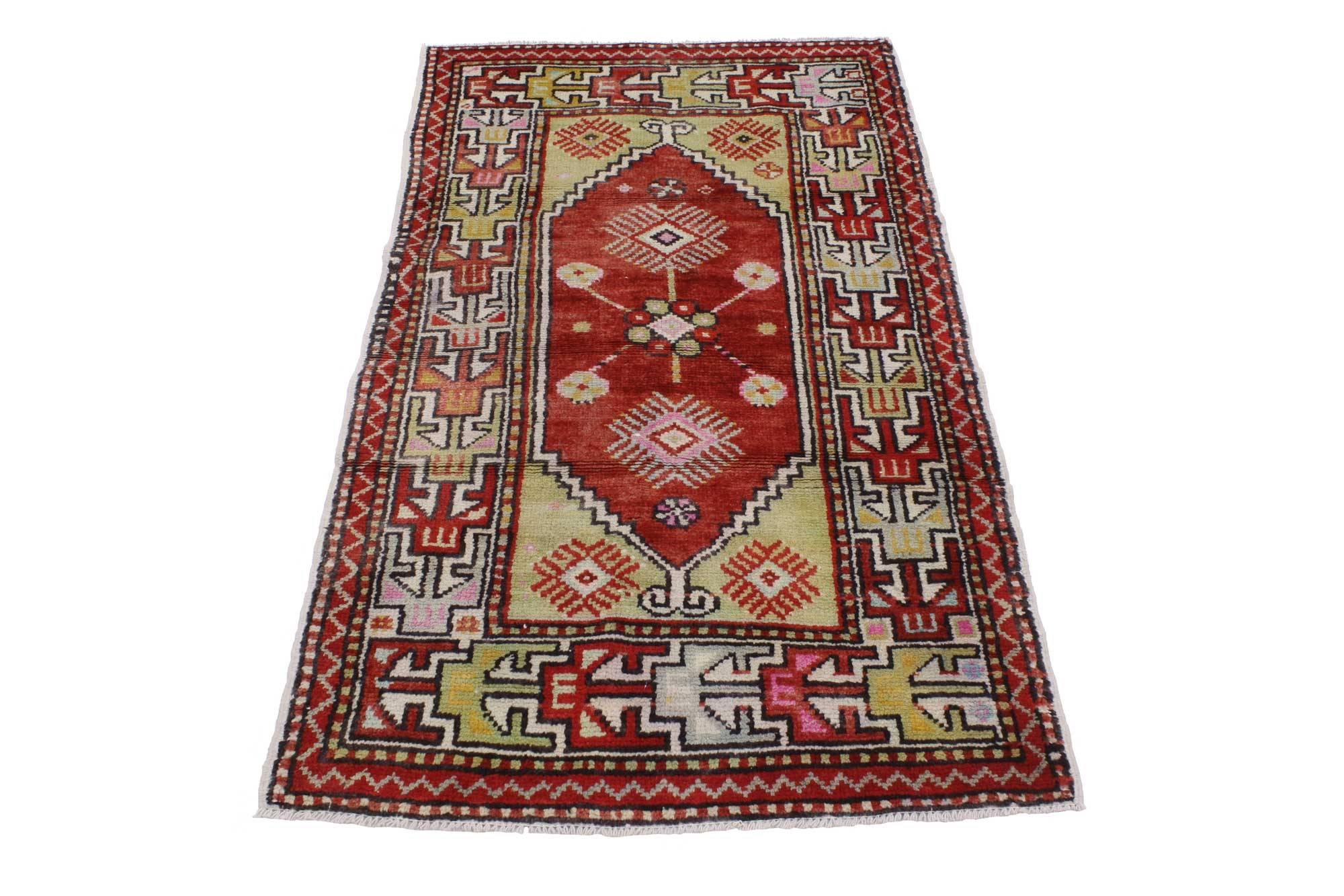 20th Century Vintage Turkish Oushak Accent Rug with Color Pop, Anatolian Yuntdag Rug For Sale