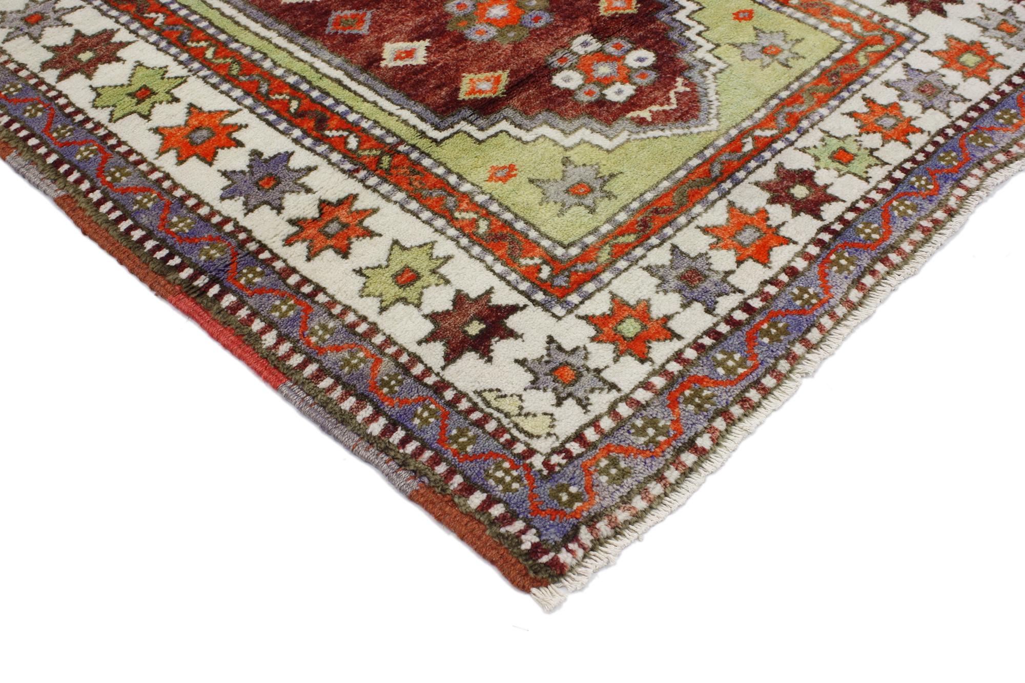 51745 Vintage Turkish Oushak Rug, 02’11 x 04’02. Embark on a journey into the realm of Yuntdag rugs—an exquisite Turkish gem emerging from the captivating Yuntdag region in western Anatolia. Skillfully handcrafted by artisans of the highest caliber,