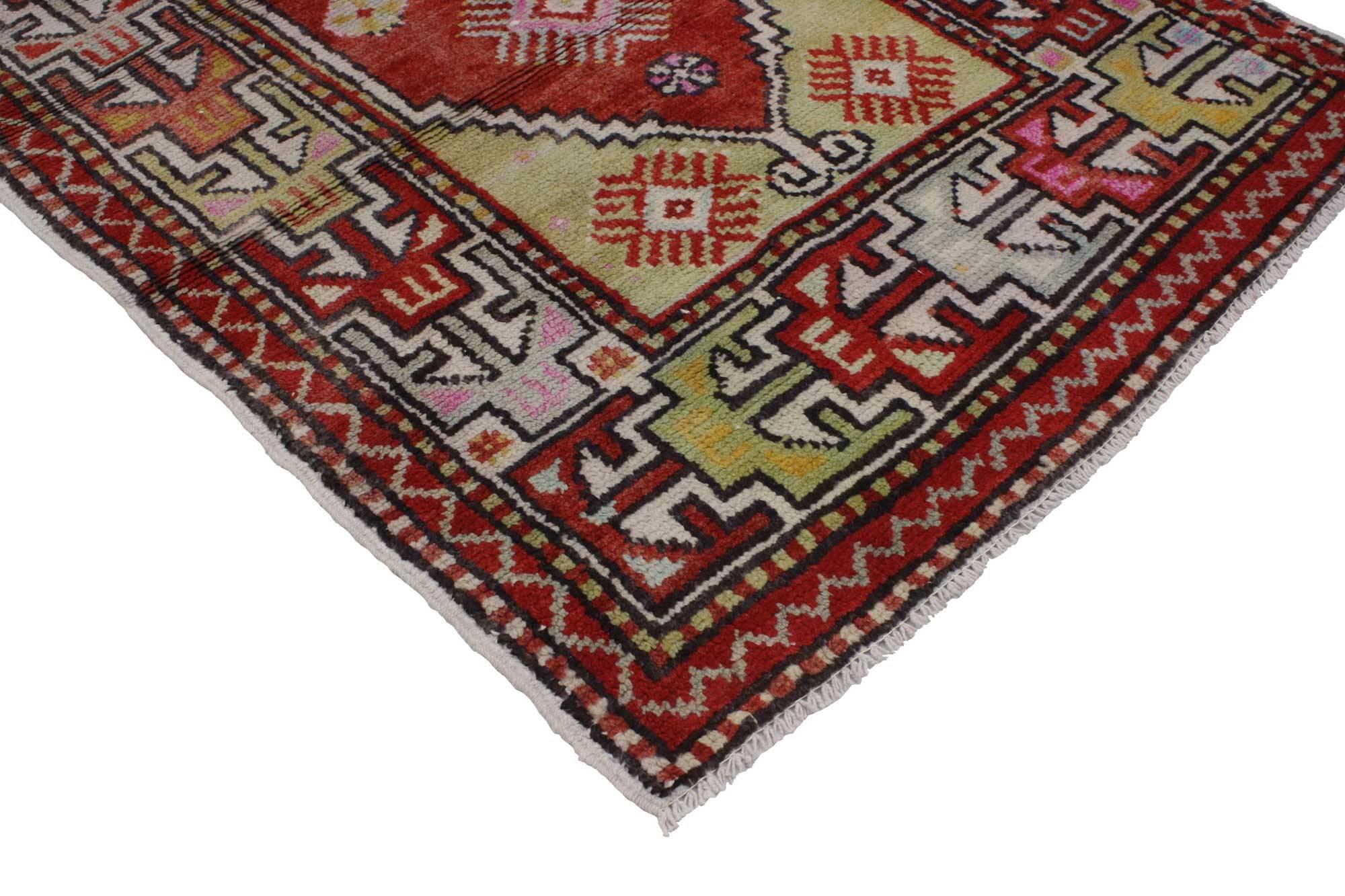 Hand-Knotted Vintage Turkish Oushak Accent Rug with Color Pop, Anatolian Yuntdag Rug For Sale