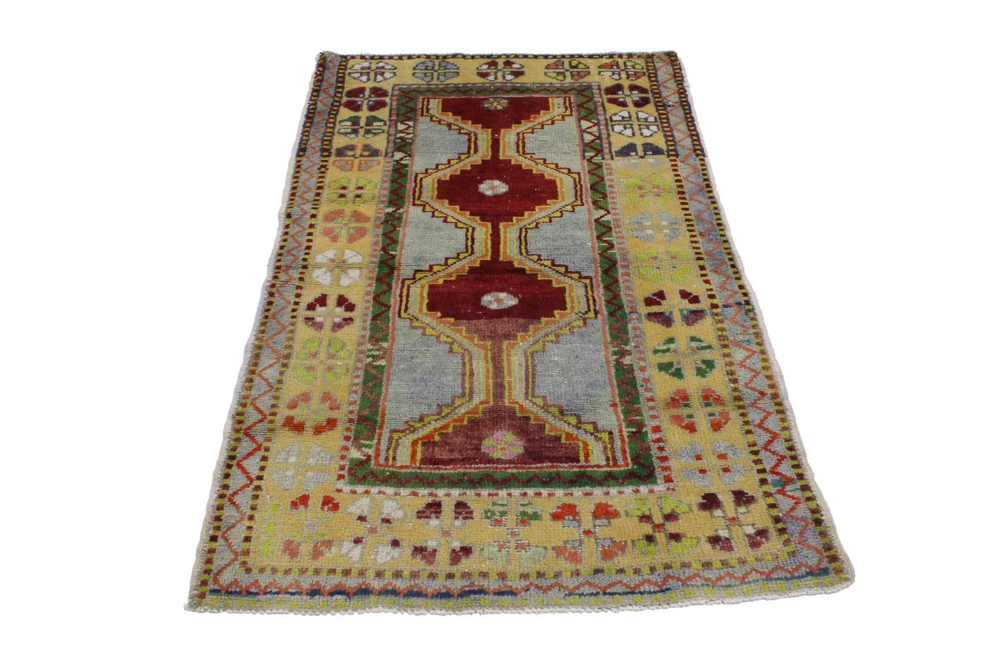 Hand-Knotted Vintage Turkish Oushak Accent Rug with Color Pop, Anatolian Yuntdag Rug