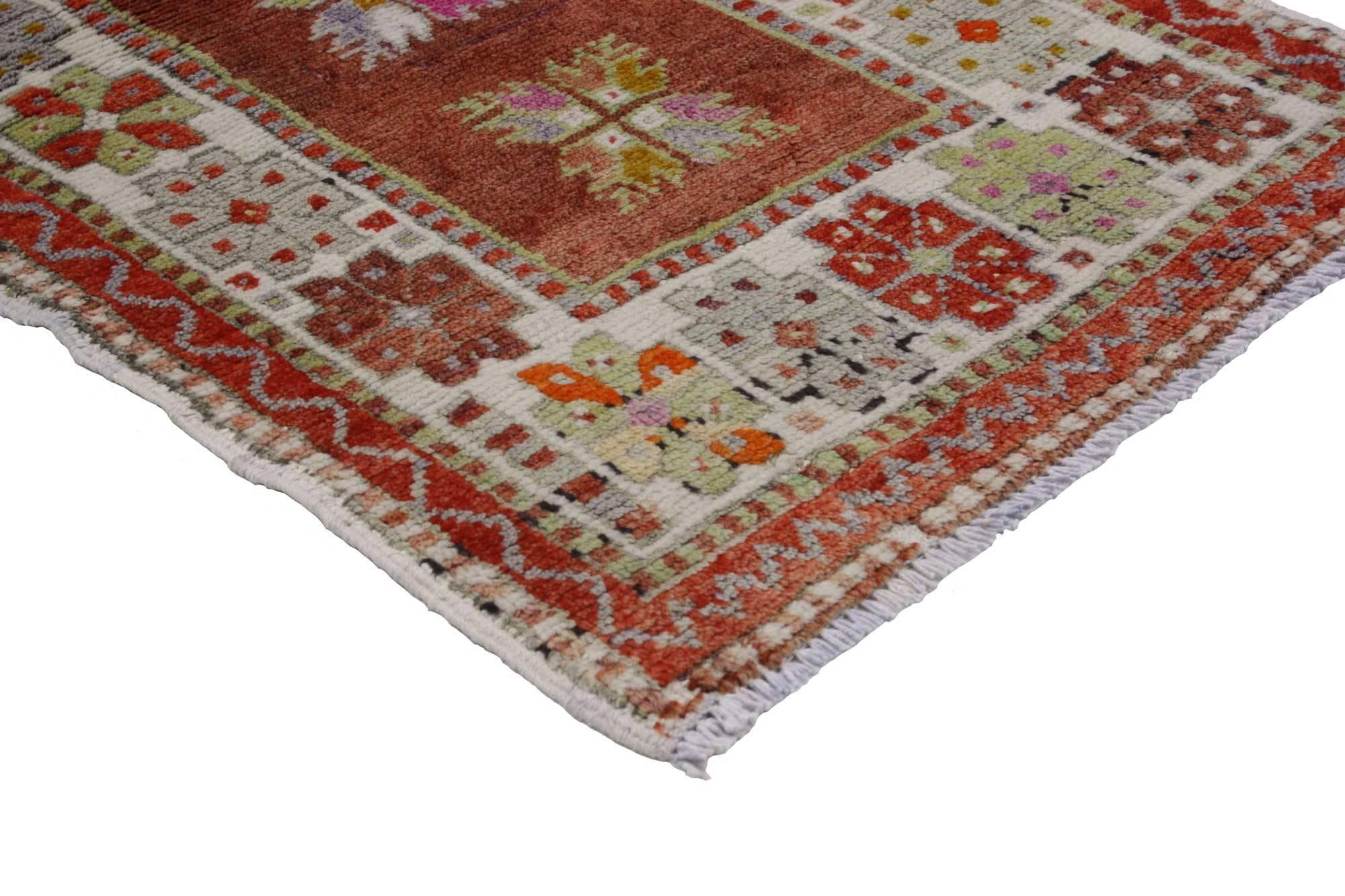 Hand-Knotted Vintage Turkish Oushak Accent Rug with Color Pop, Anatolian Yuntdag Rug For Sale