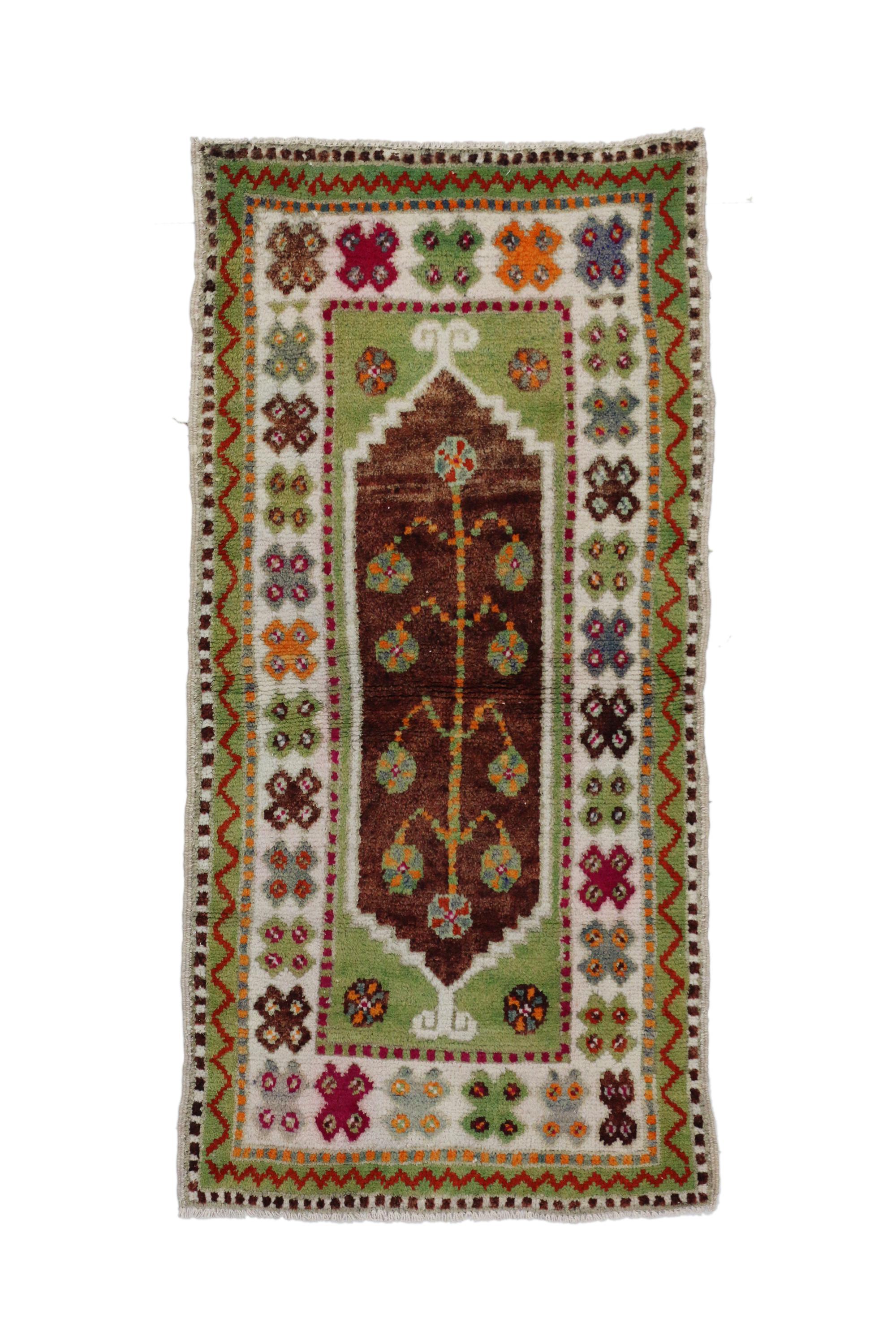 Wool Vintage Turkish Oushak Accent Rug with Color Pop, Anatolian Yuntdag Rug For Sale